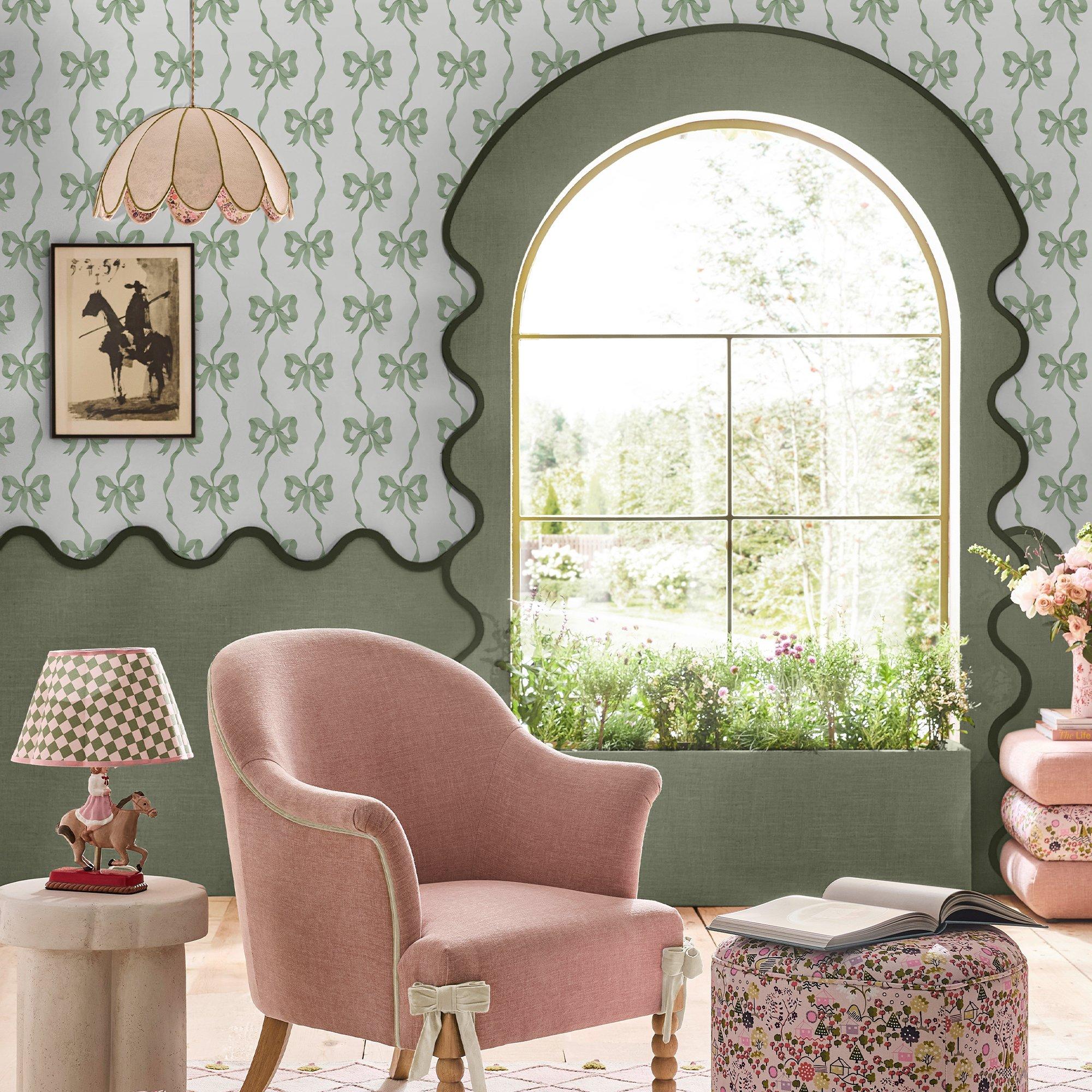 Sage - Cath Kidston - Cath Kidston Ribbon Bow Sage Wallpaper - 2