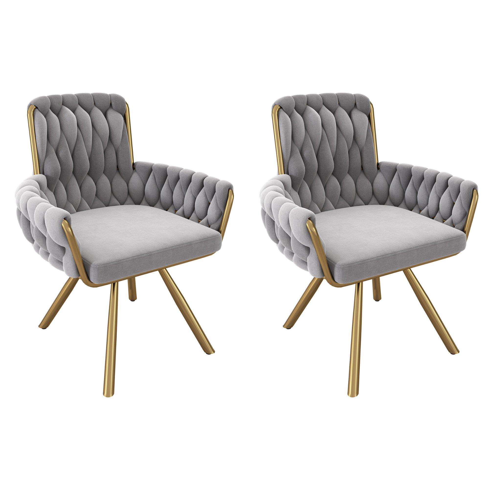 Grey - Urban Meuble - Set Of 2 Velvet Dining Chair With Arm - 2