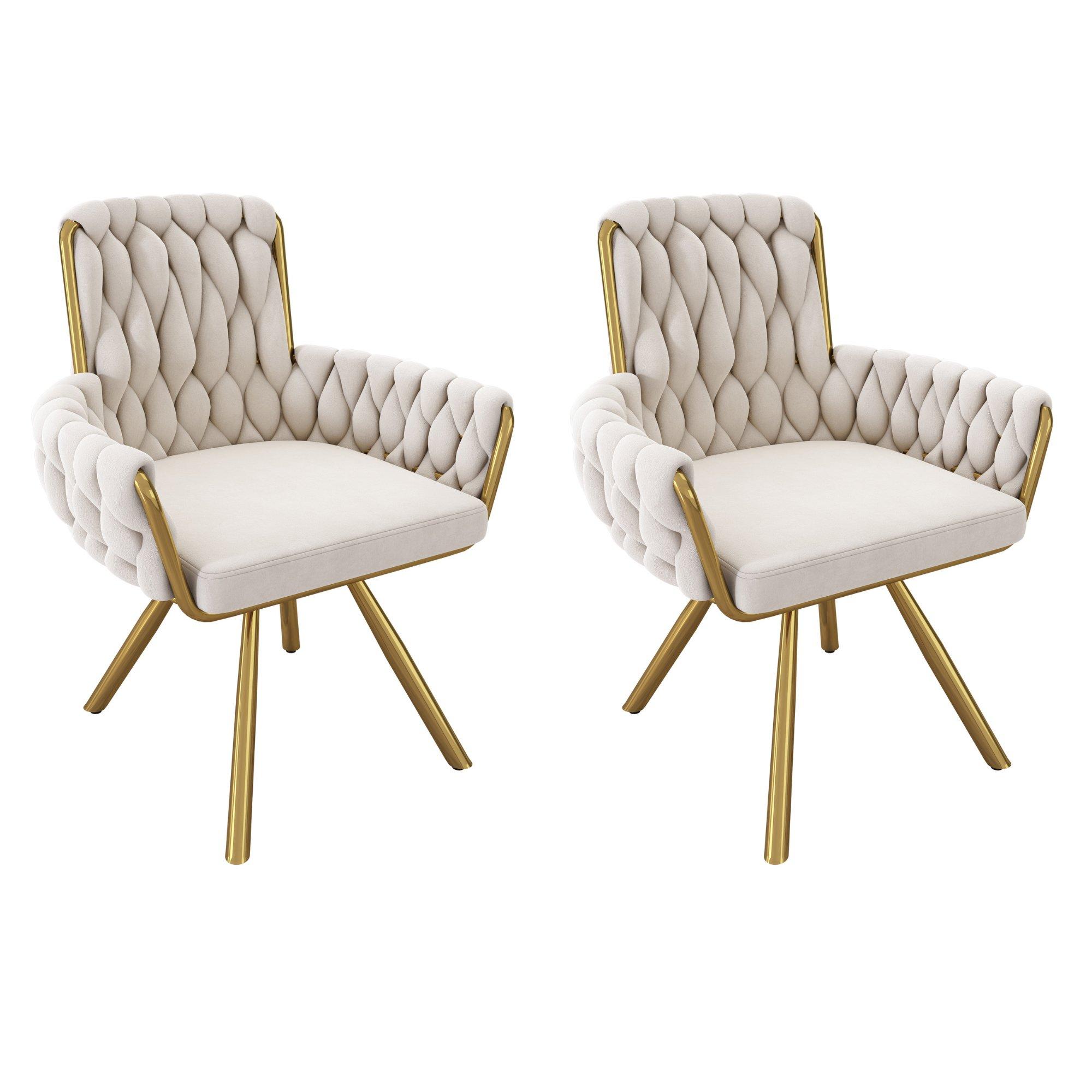 Beige - Urban Meuble - Set Of 2 Velvet Dining Chair With Arm - 2