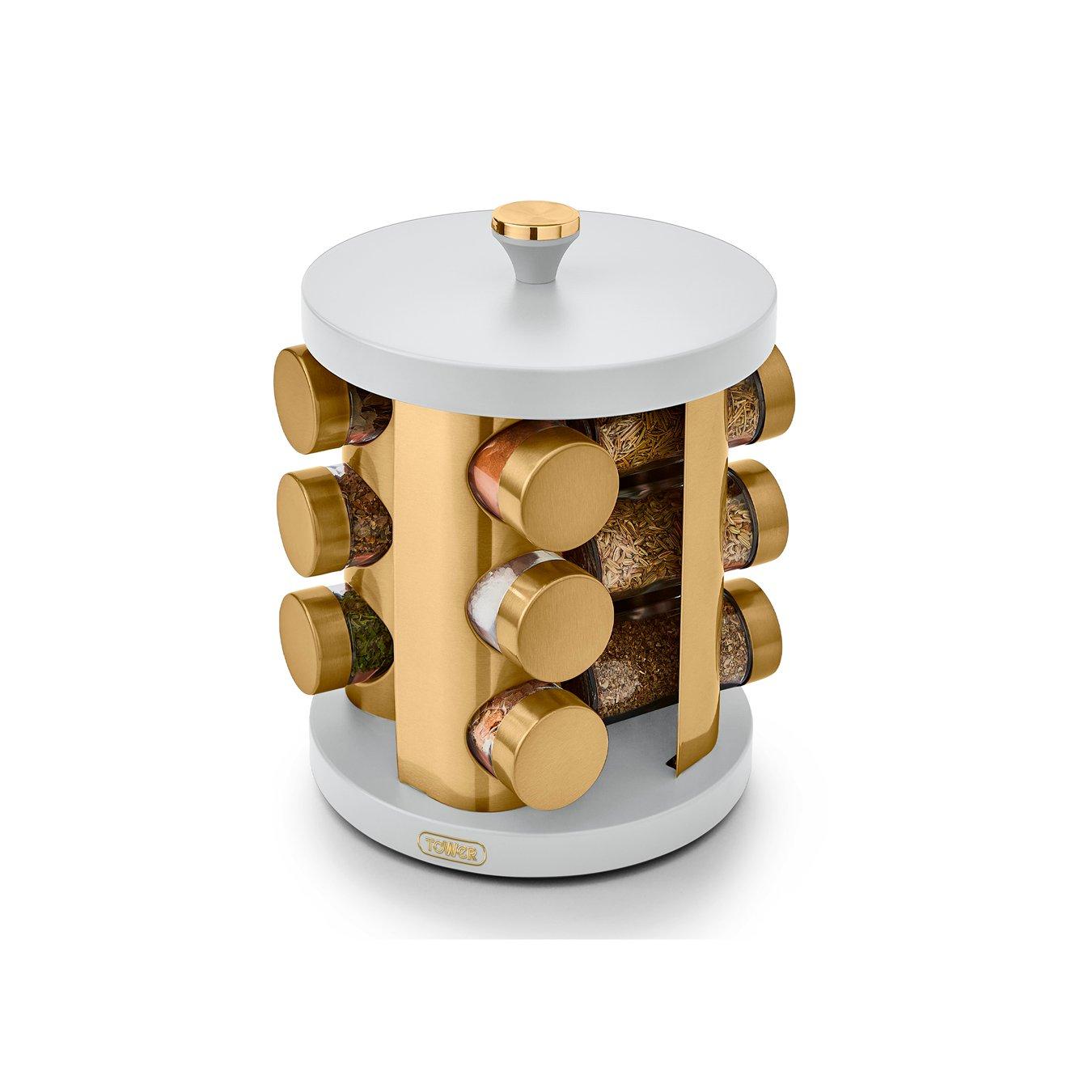 Optic White - Tower - Cavaletto 12 Jar Spice Rack Optic White / Champagn - 1