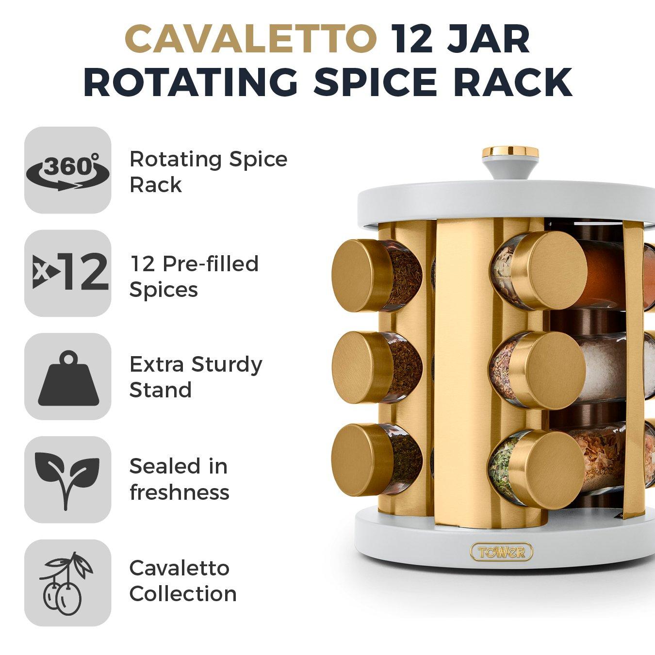 Optic White - Tower - Cavaletto 12 Jar Spice Rack Optic White / Champagn - 2