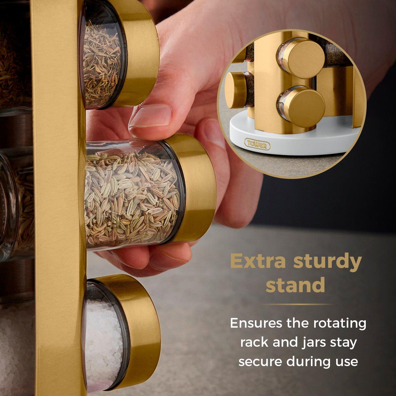 Optic White - Tower - Cavaletto 12 Jar Spice Rack Optic White / Champagn - 5