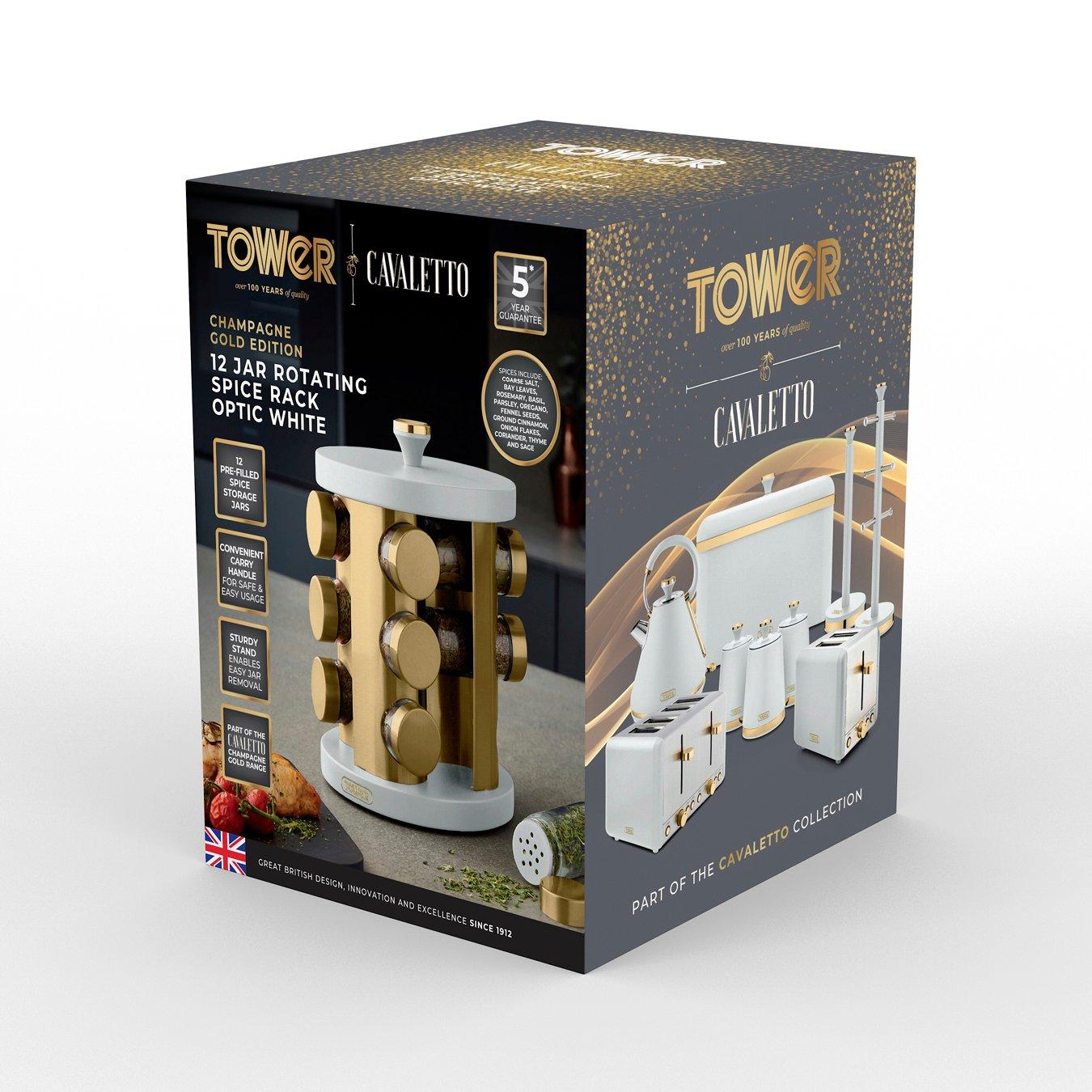Optic White - Tower - Cavaletto 12 Jar Spice Rack Optic White / Champagn - 10