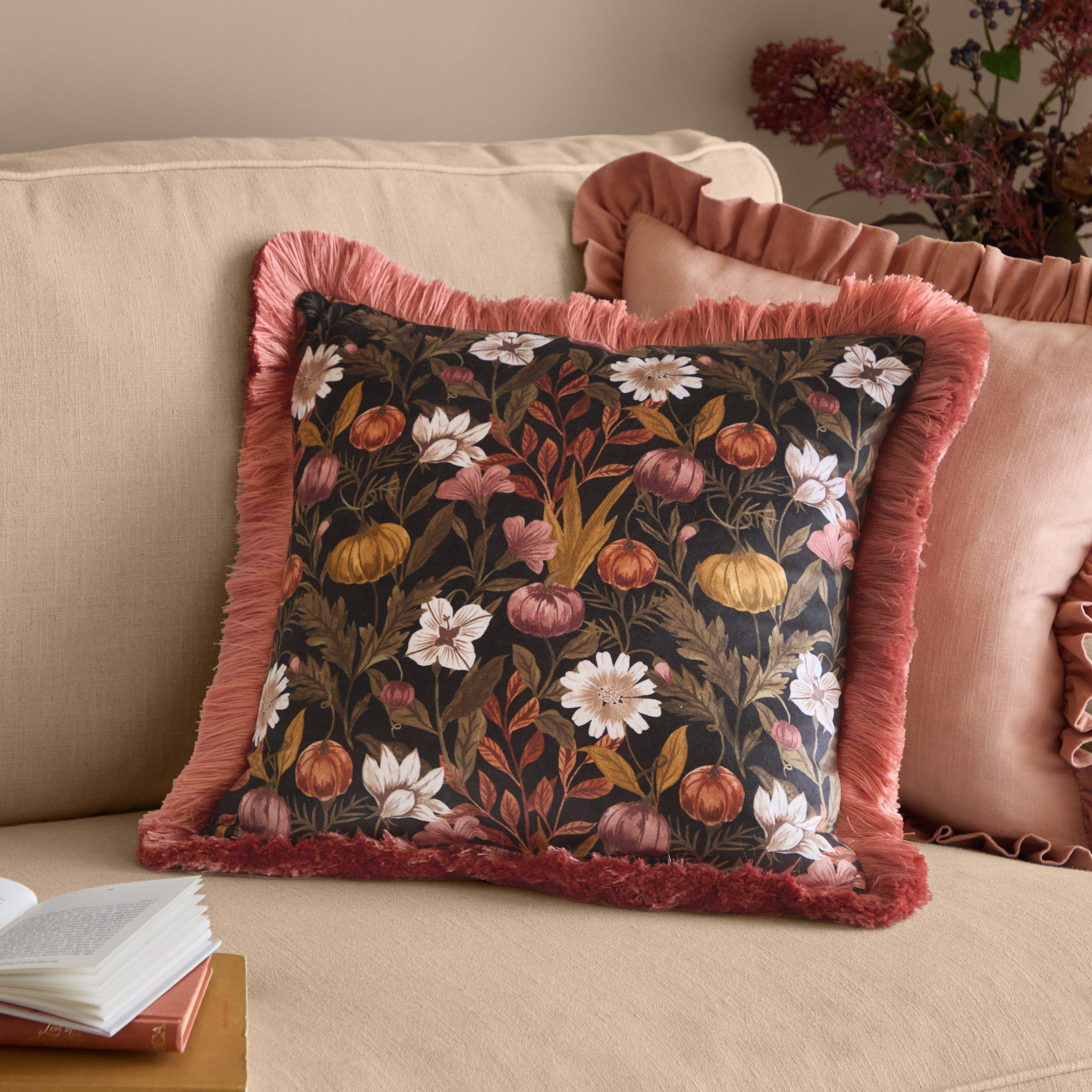 Burnished Rose/ - Furn - Autumn Garden Fringed Velvet Cushion - 1