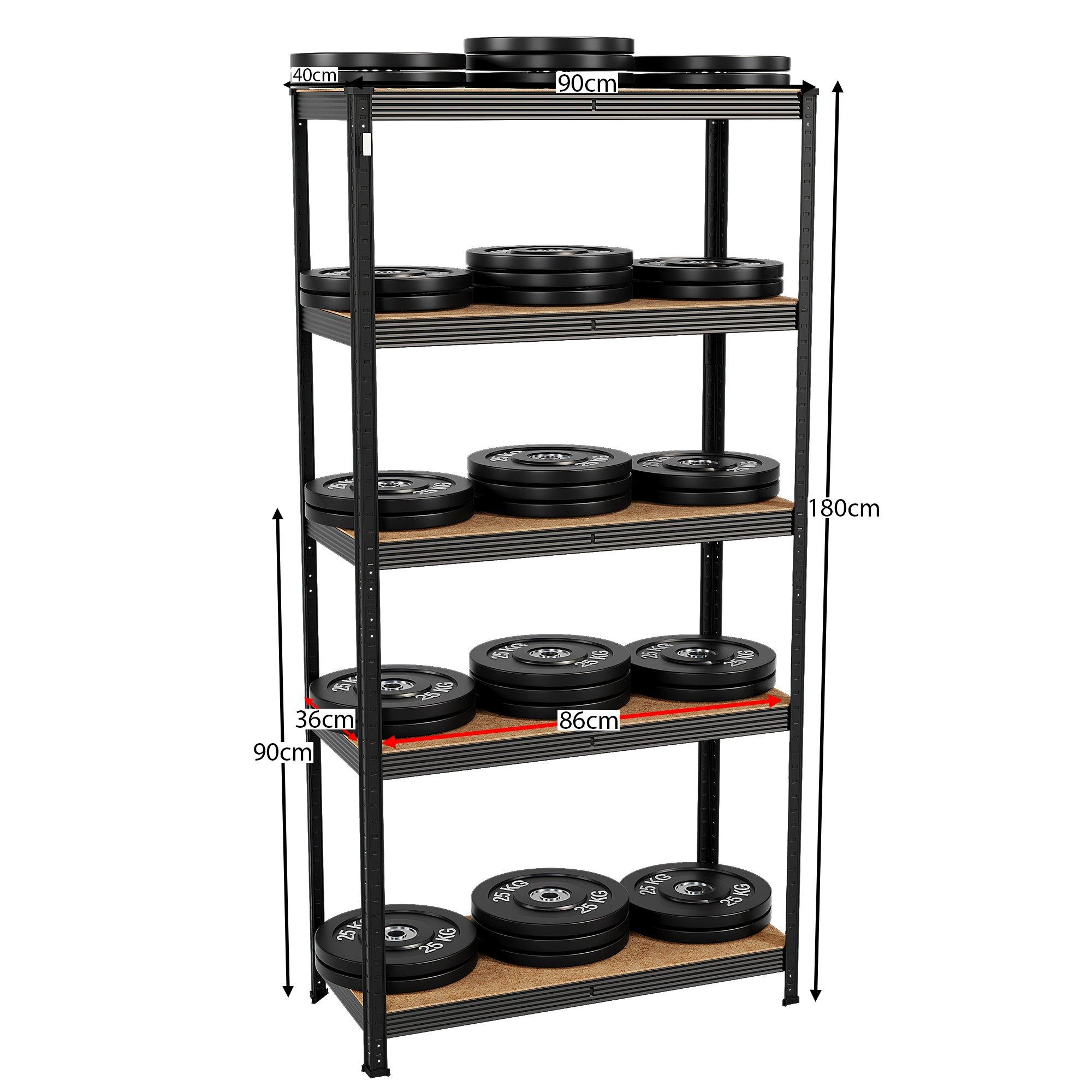 Black - Lassic - 5 Tier Heavy Duty Large Garage Shelves - 2 Bay - 2