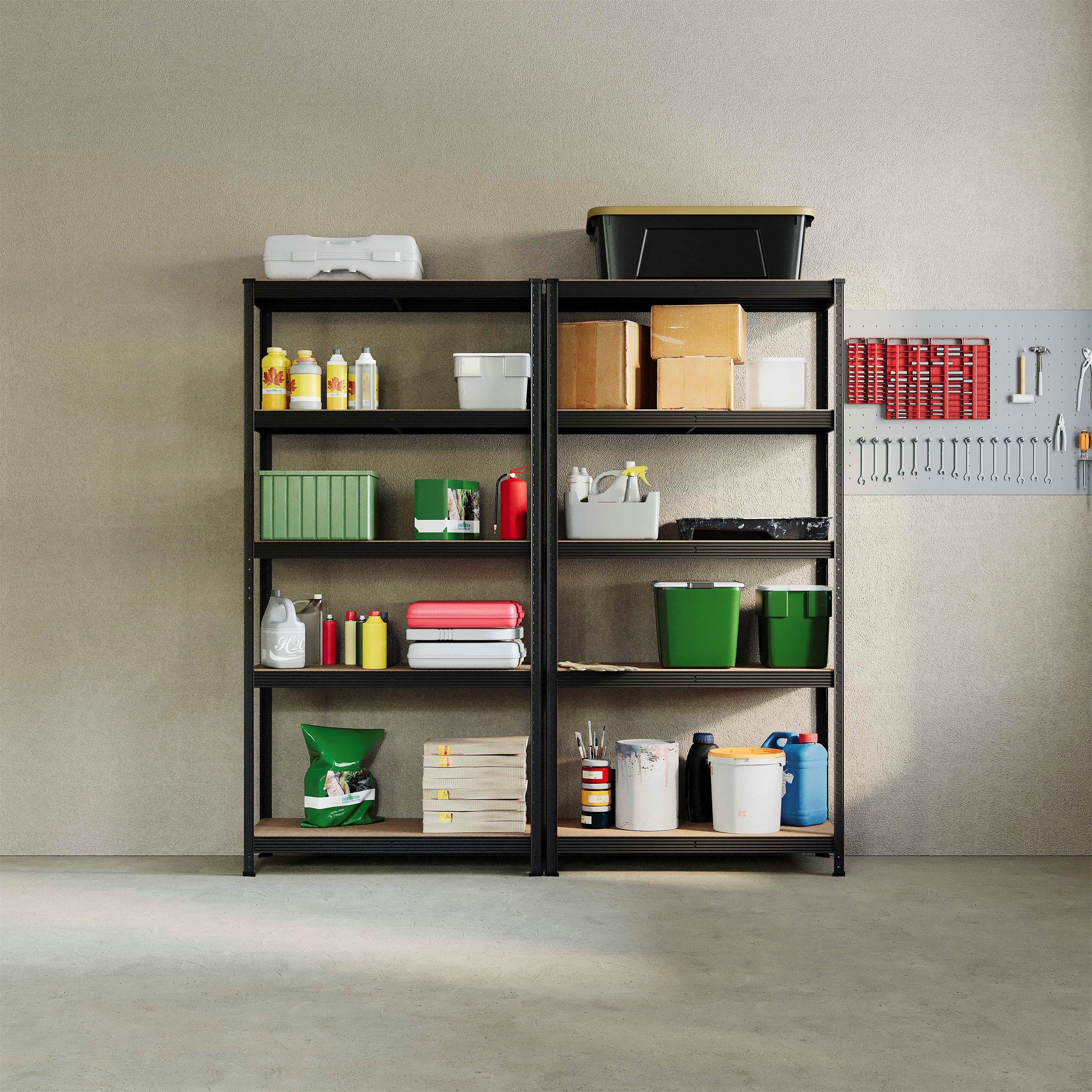 Black - Lassic - 5 Tier Heavy Duty Large Garage Shelves - 2 Bay - 3