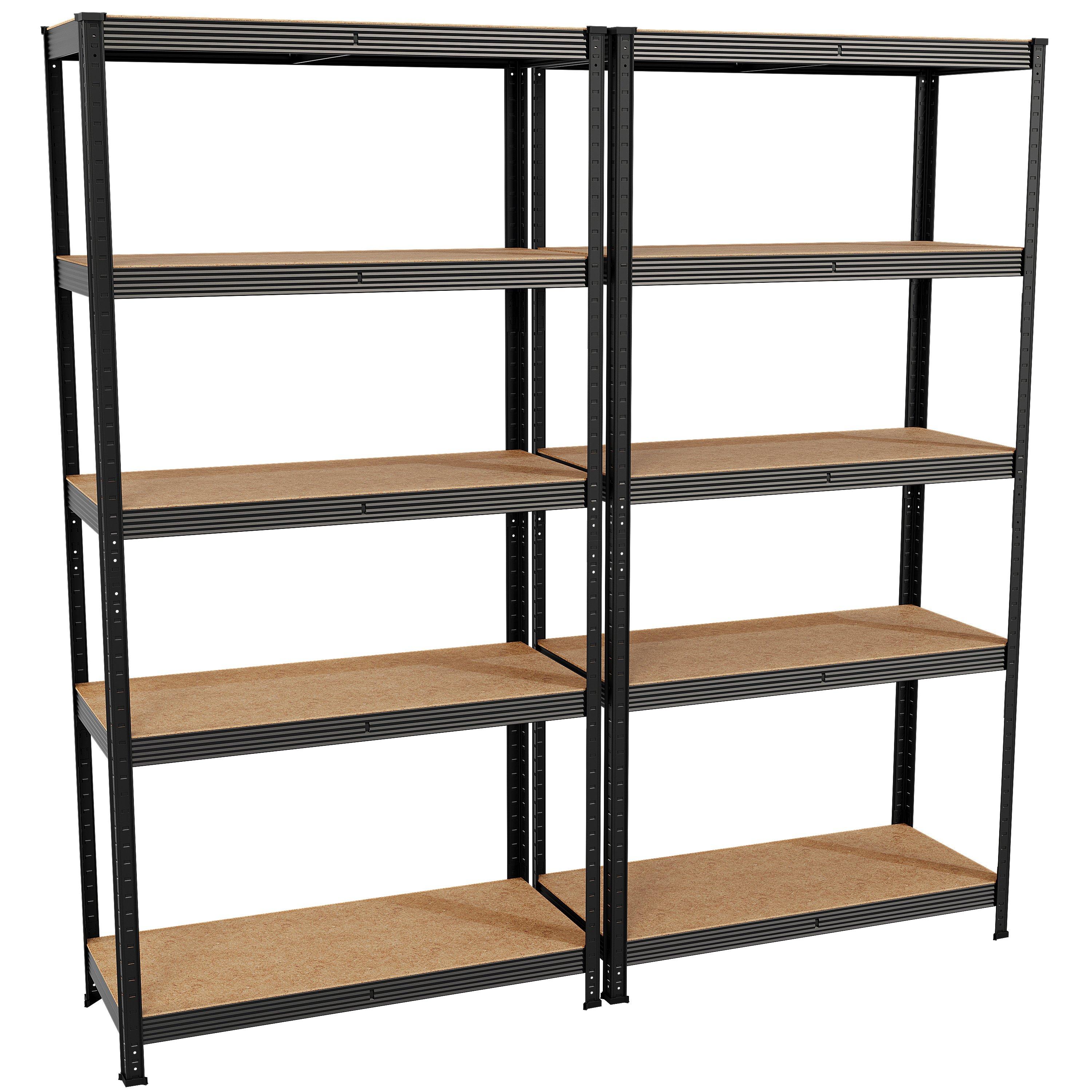 Black - Lassic - 5 Tier Heavy Duty Large Garage Shelves - 2 Bay - 9