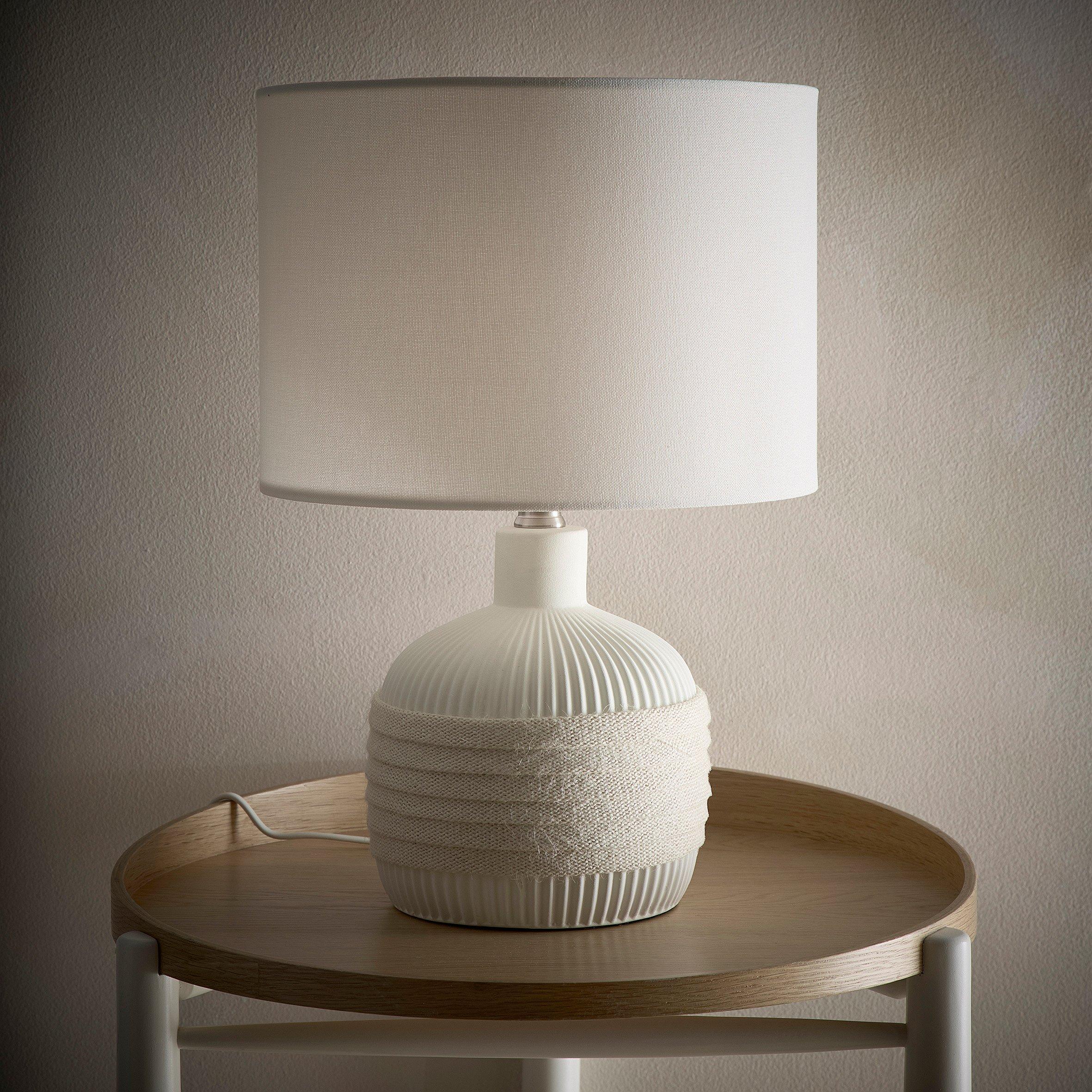 Light Cream - K Living - Emilia 40cm Wrapped Ceramic Light Cream Table Lamp - 1