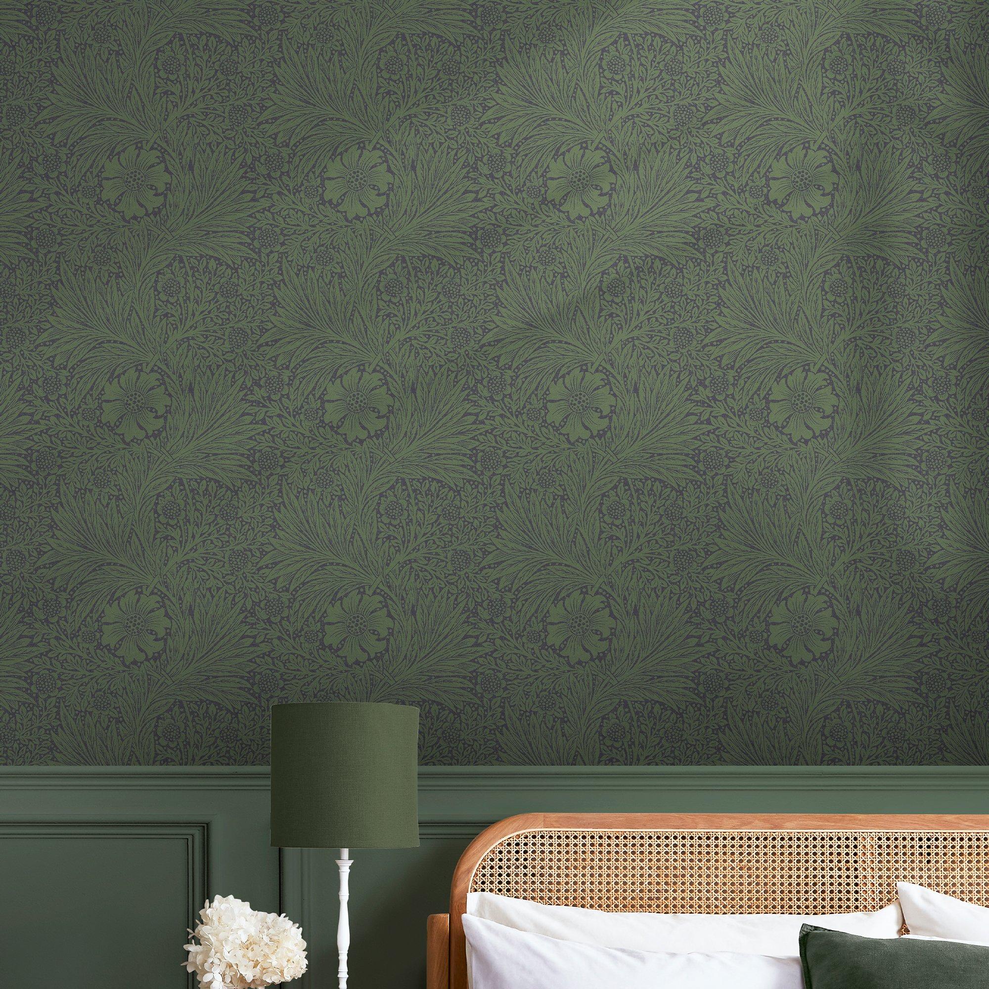 Green - William Morris at Home - Marigold Fibrous Green Wallpaper - 1