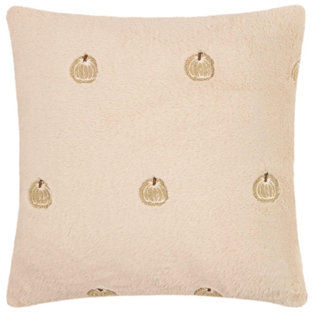 Natural - Furn - Autumn Pumpkins Embroidered Faux Fur Cushion - 1