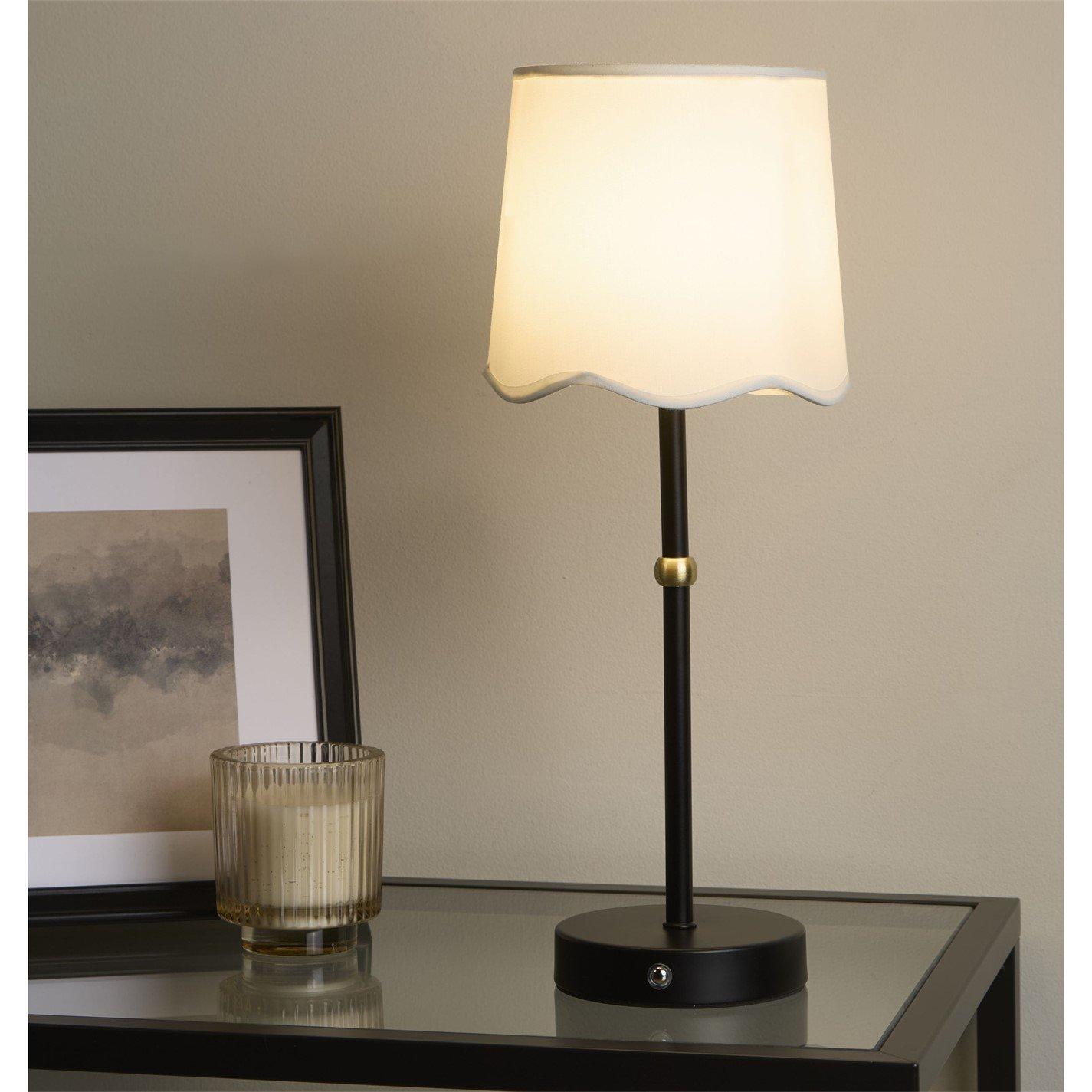 Antique Brass A - Lighting Collection - Rechrageable Black Lamp with Scallop Shade - 1