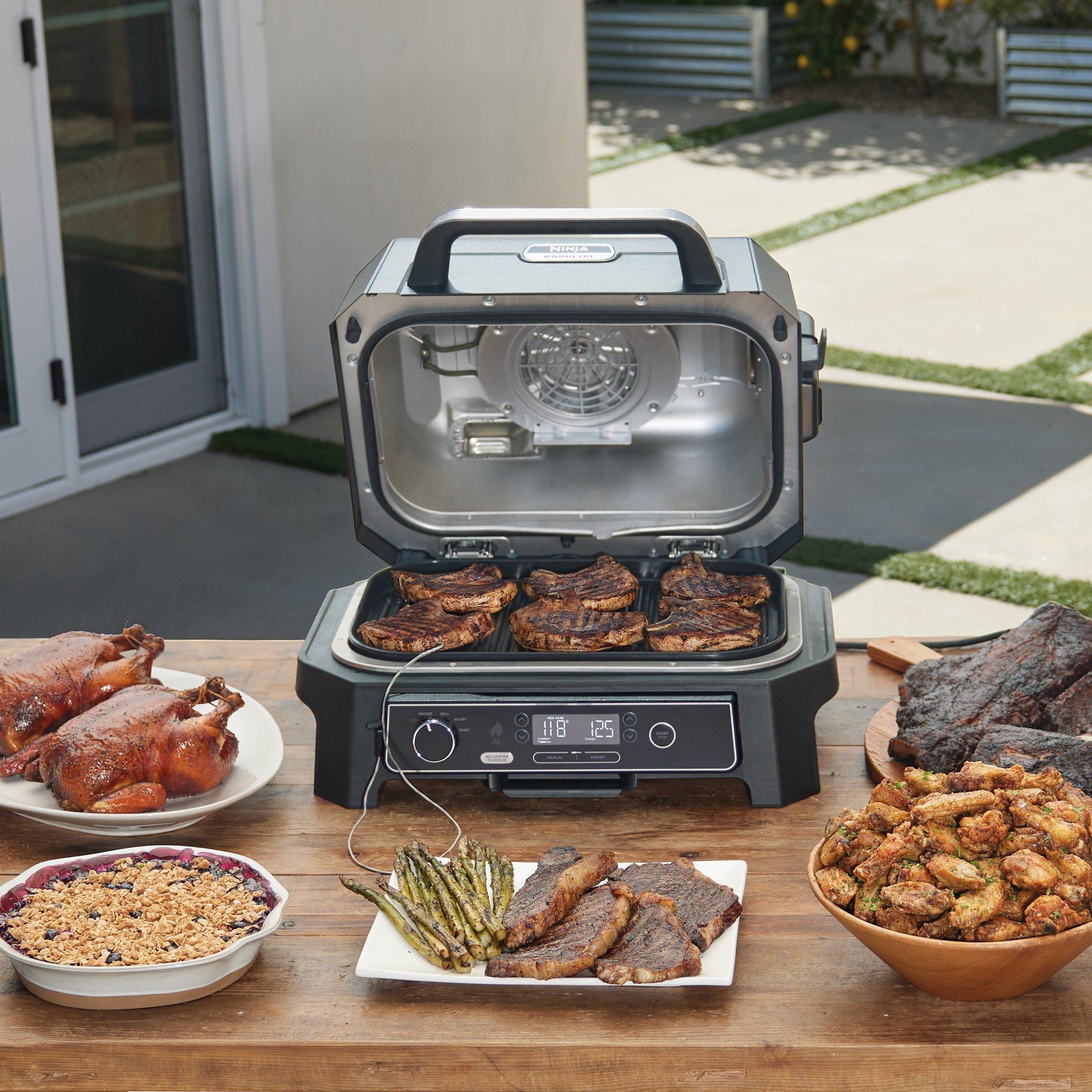 Grey Lid / Blac - Ninja - Woodfire Pro XL Electric BBQ Grill & Smoker - 8