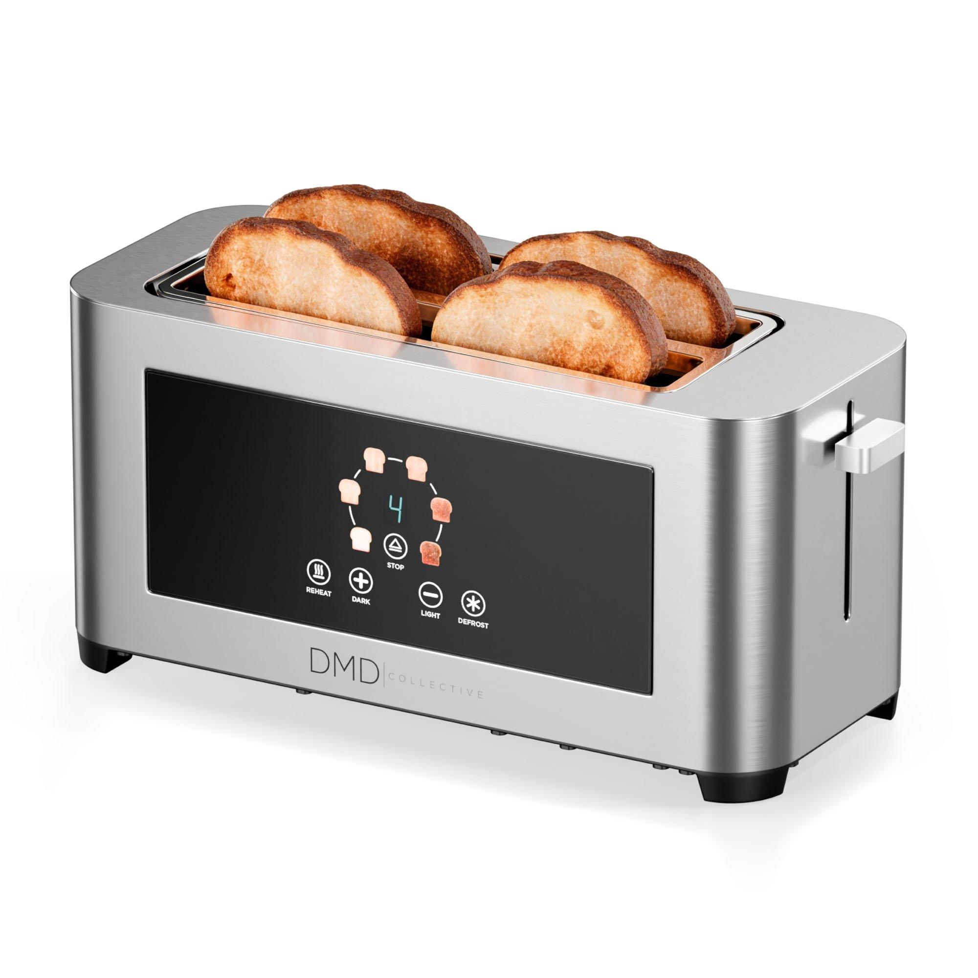 Silver/Black - DMD Collective - Touchscreen 4 Slice Long Slot Toaster Stainless St - 1