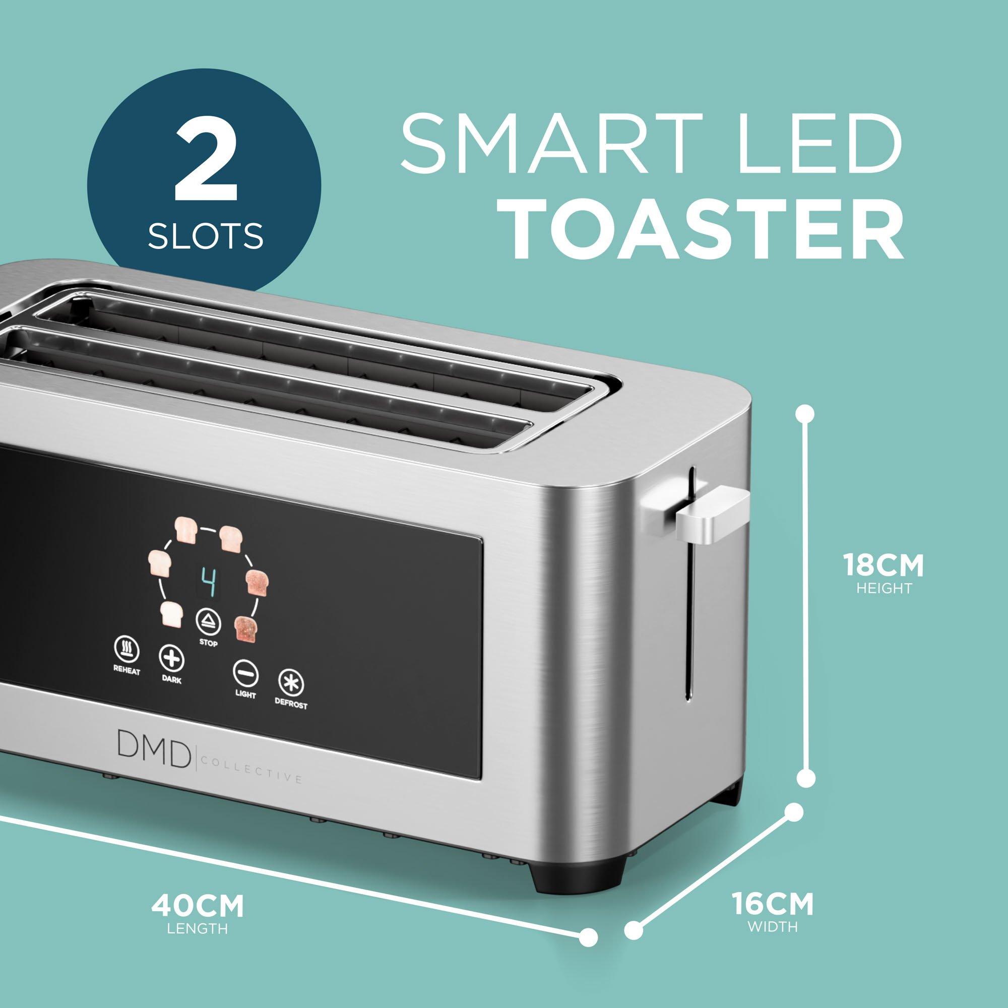 Silver/Black - DMD Collective - Touchscreen 4 Slice Long Slot Toaster - 2