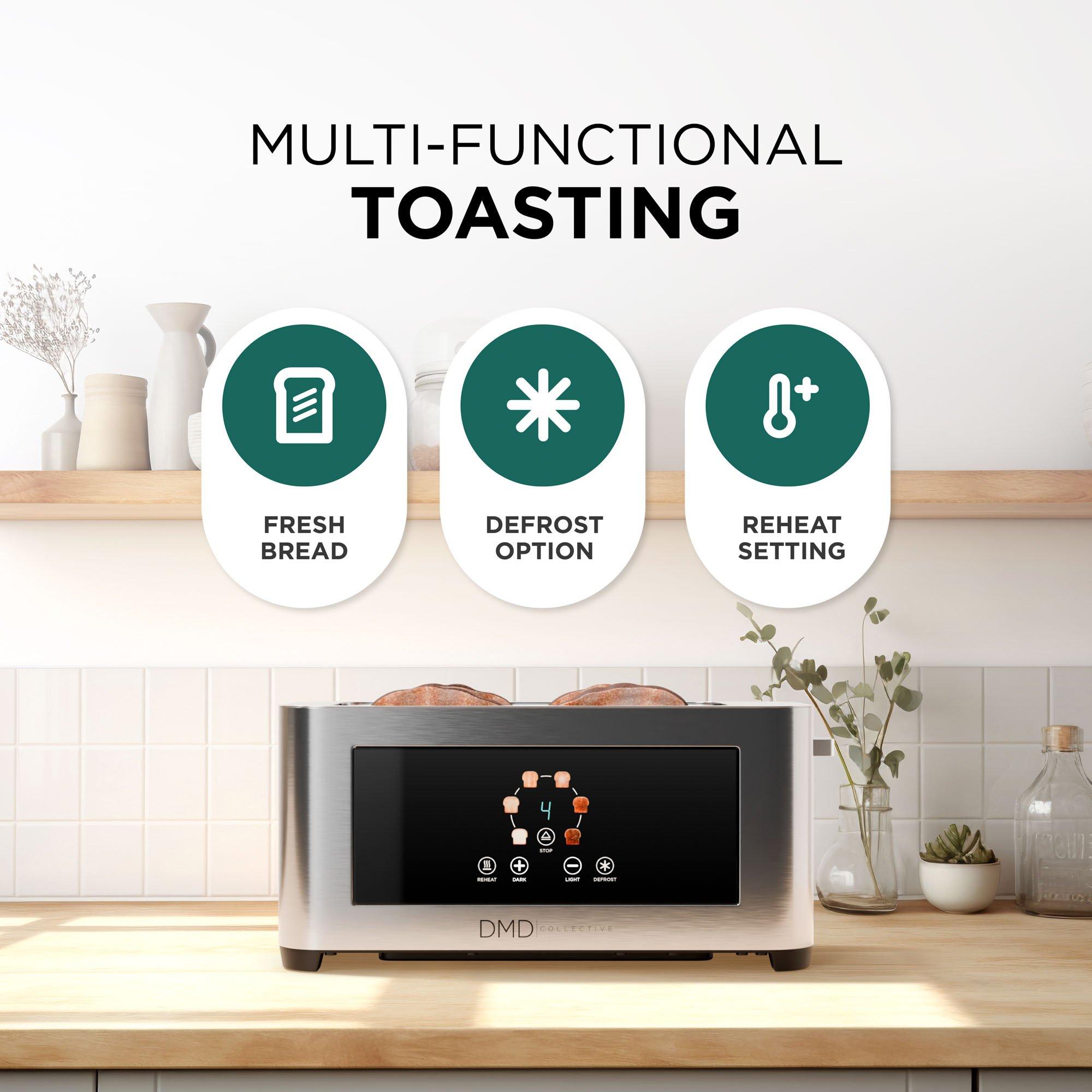 Silver/Black - DMD Collective - Touchscreen 4 Slice Long Slot Toaster - 3