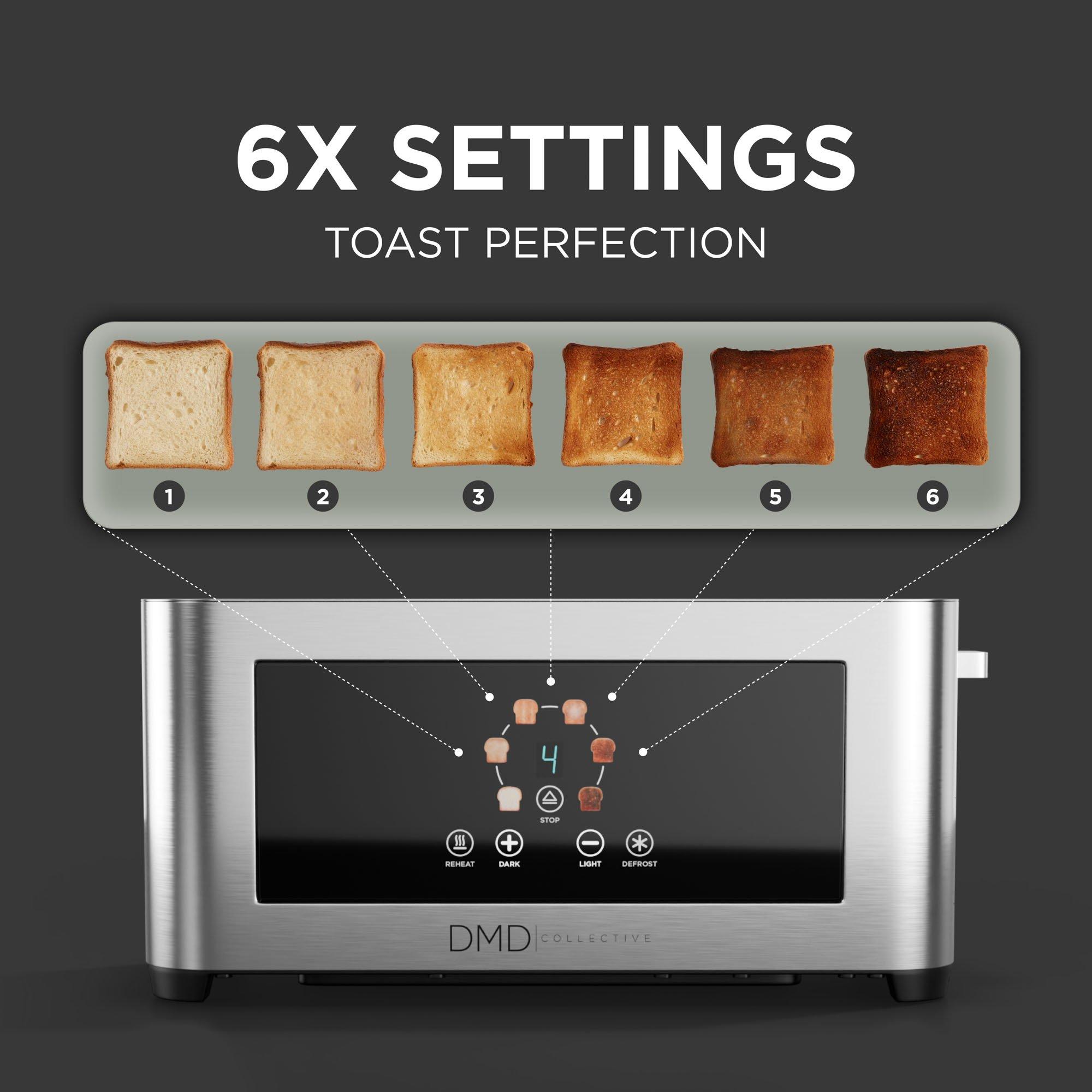 Silver/Black - DMD Collective - Touchscreen 4 Slice Long Slot Toaster - 4
