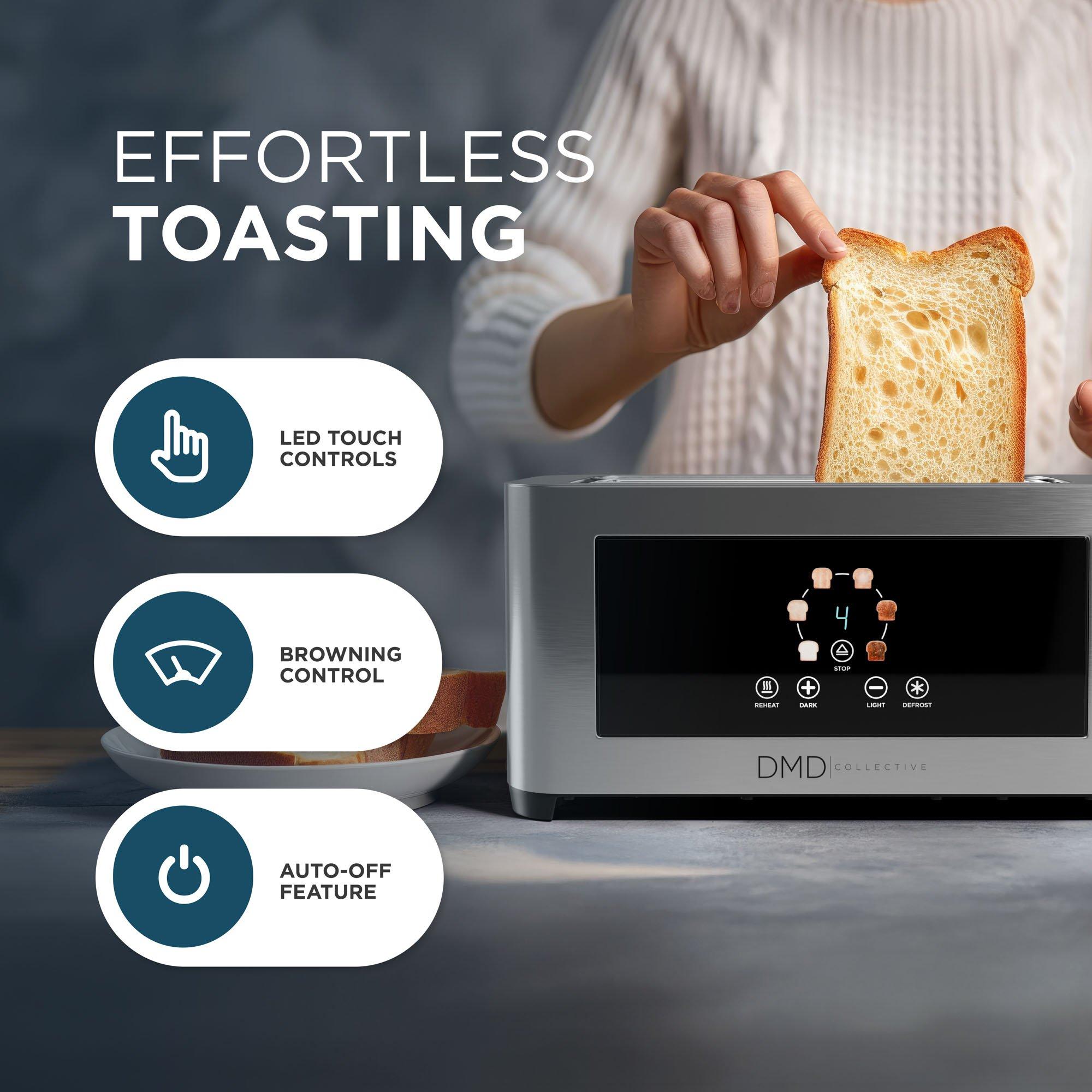 Silver/Black - DMD Collective - Touchscreen 4 Slice Long Slot Toaster - 5