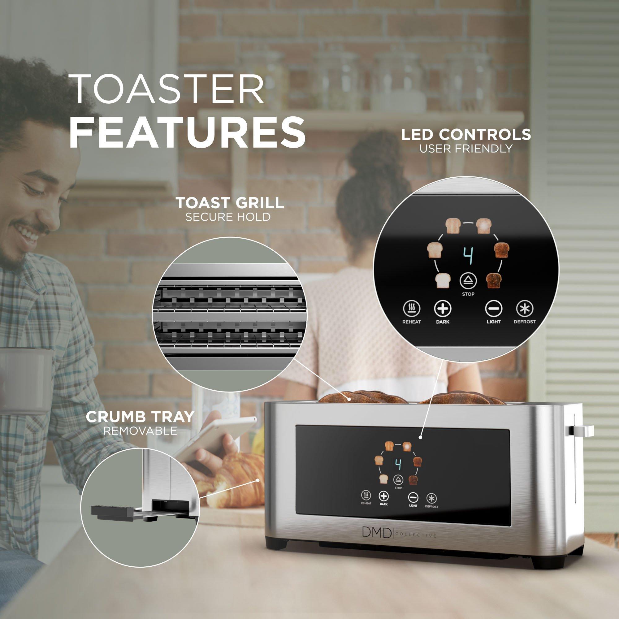 Silver/Black - DMD Collective - Touchscreen 4 Slice Long Slot Toaster - 6