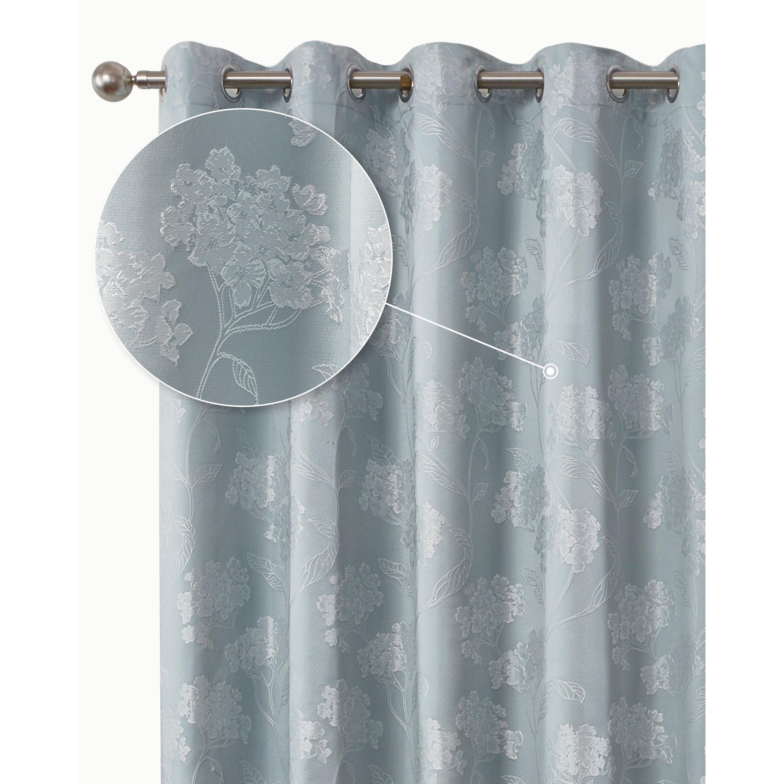 Duck Egg Blue - Emma Barclay - Lined Jacquard Curtains Eyelet Blossom - 1