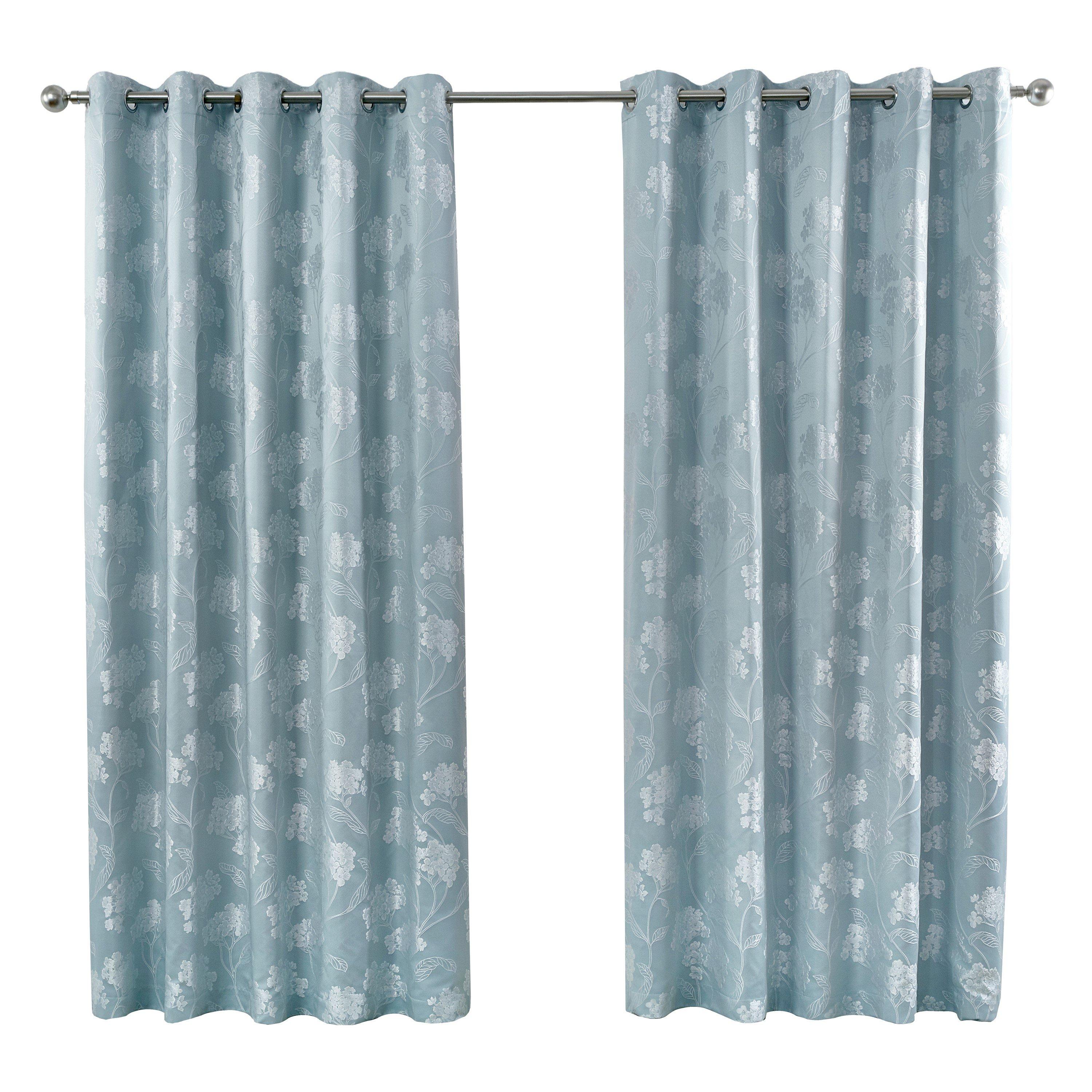 Duck Egg Blue - Emma Barclay - Lined Jacquard Curtains Eyelet Blossom - 2
