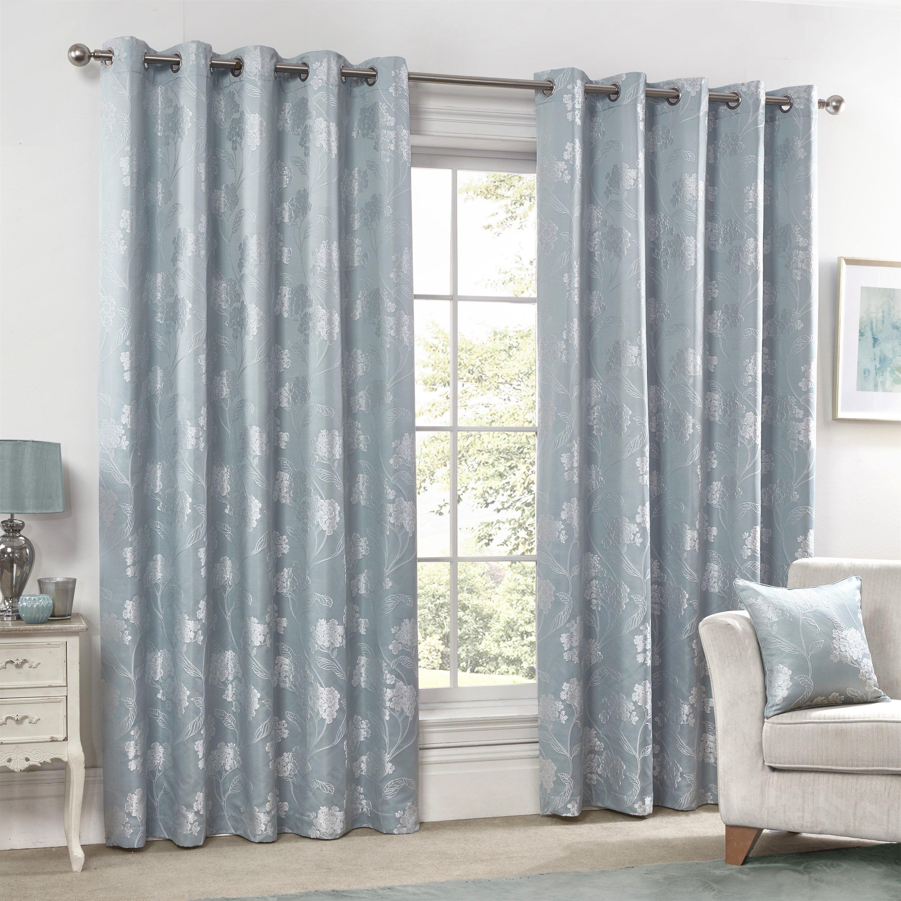 Duck Egg Blue - Emma Barclay - Lined Jacquard Curtains Eyelet Blossom - 4