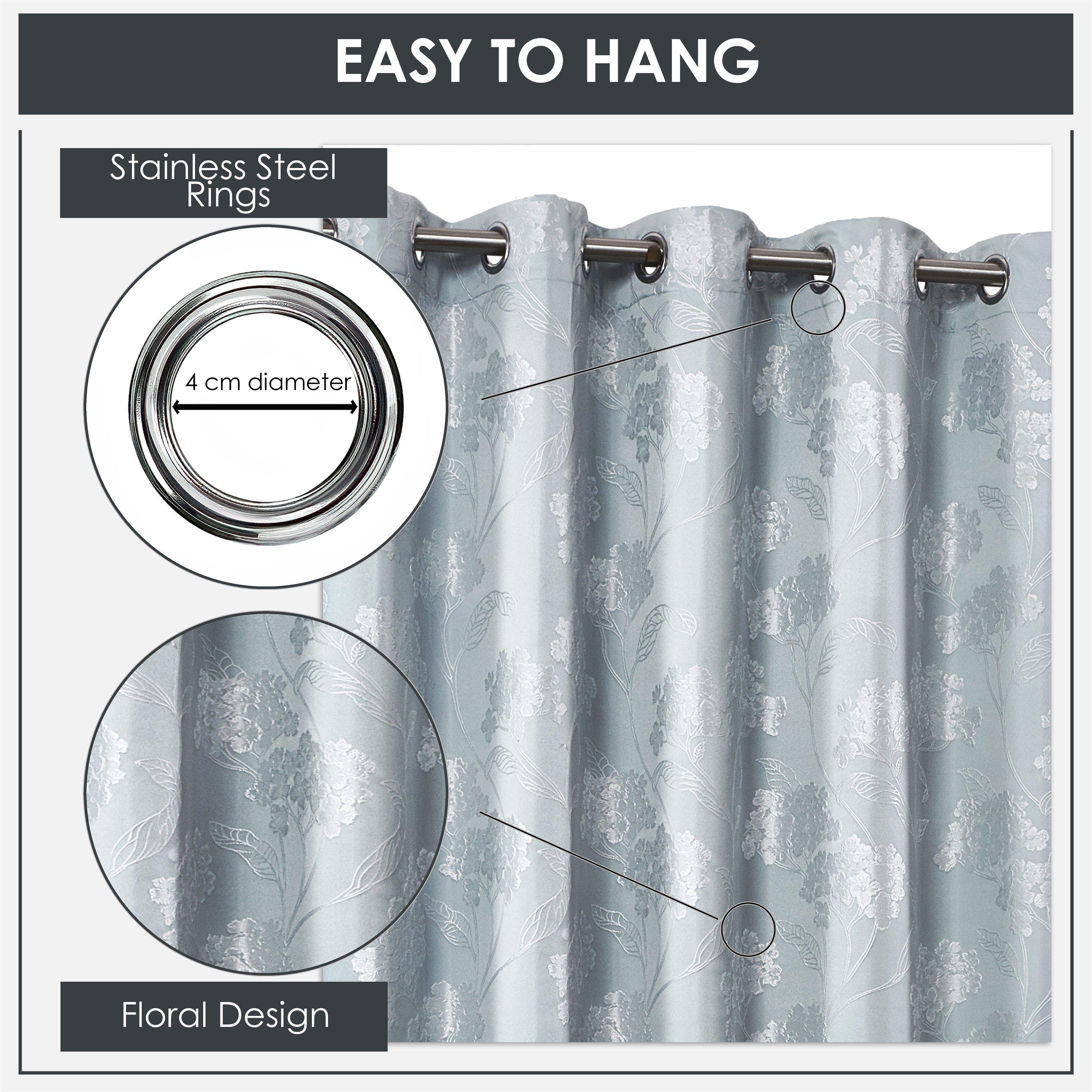 Duck Egg Blue - Emma Barclay - Lined Jacquard Curtains Eyelet Blossom - 6