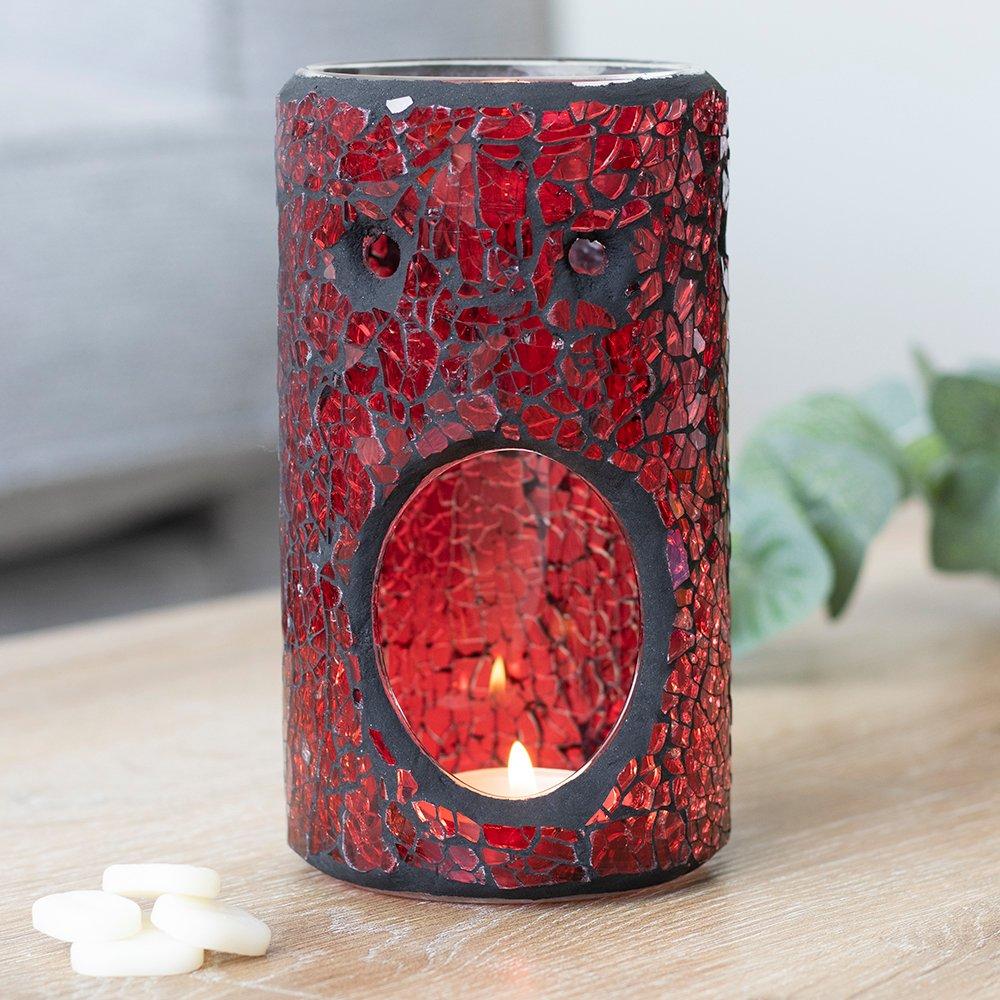 Something Different  Pillar Crackle Glass Oil Burner Red