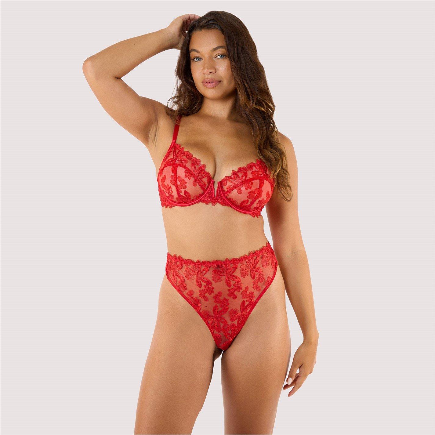 Red - Playful Promises - Eva Red Graphic Embroidery High Waist Thong - 4