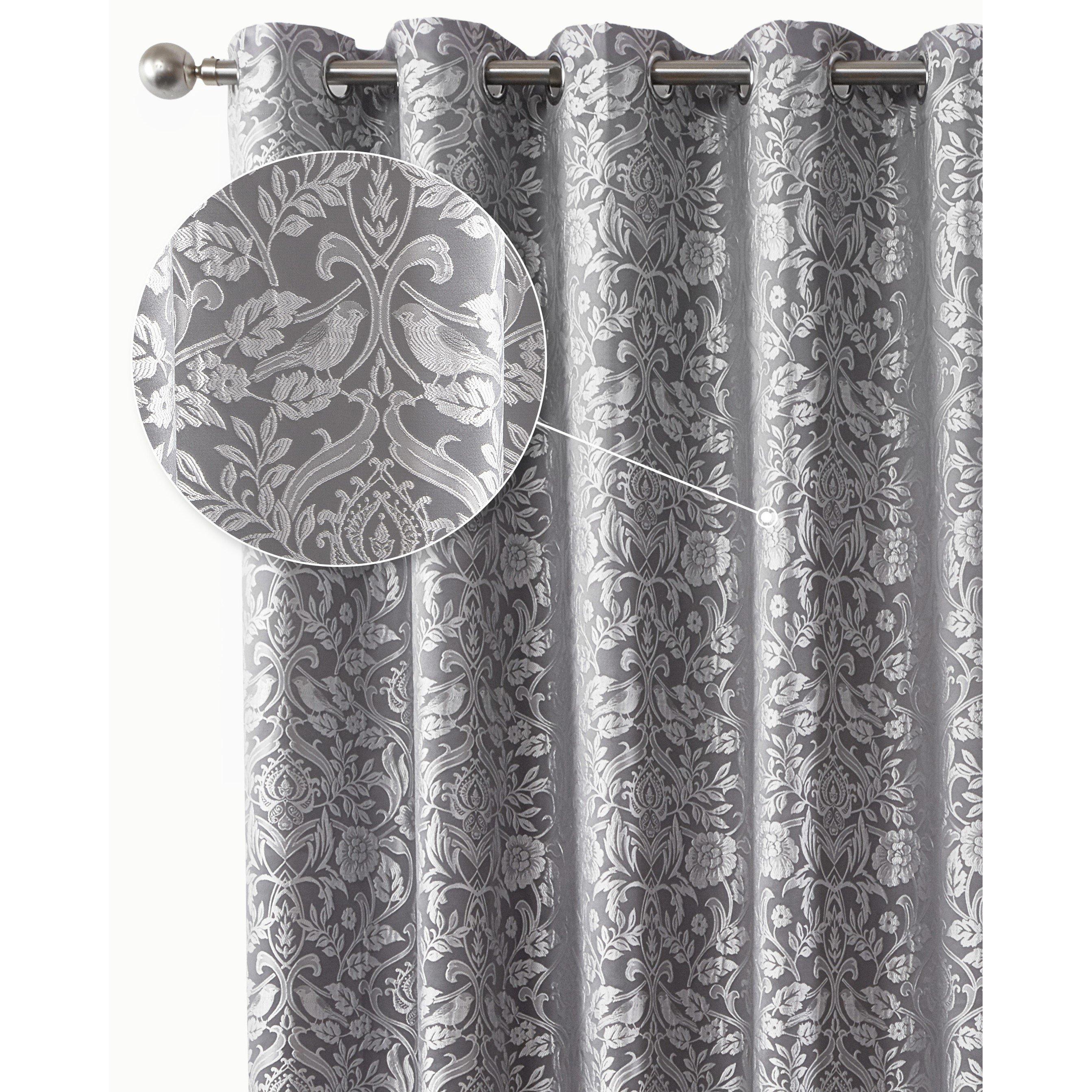 Silver - Emma Barclay - Lined Jacquard Curtains Eyelet Eden - 1