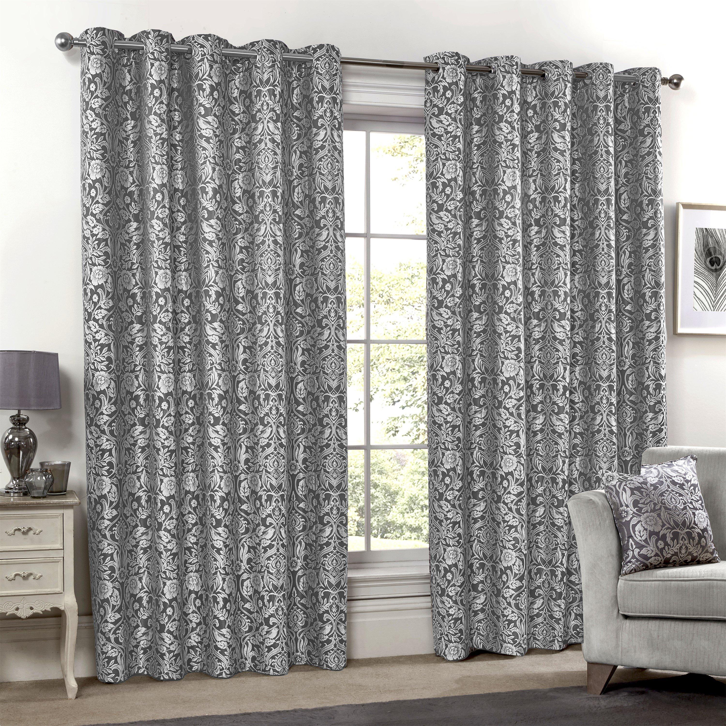 Silver - Emma Barclay - Lined Jacquard Curtains Eyelet Eden - 4