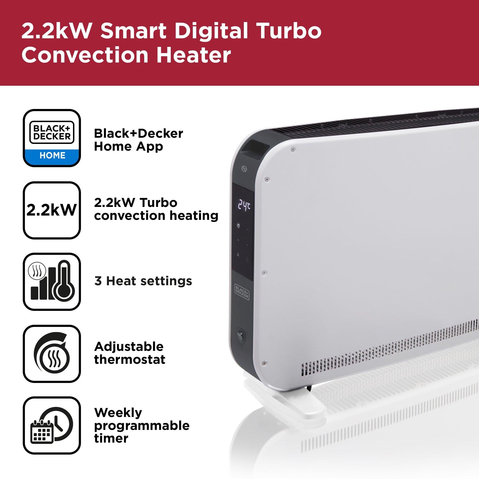 White - Black and Decker - 2.2KW Smart Convection Turbo Heater 3 Heat Settin - 2