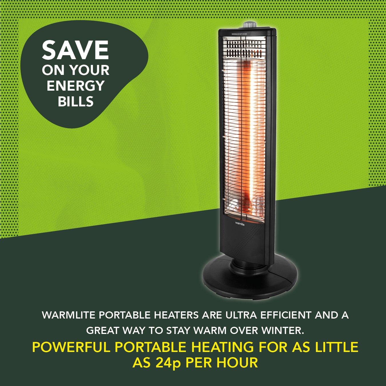 Black - Warmlite - 1KW Carbon Infrared Heater with Oscillation 2 Hea - 9