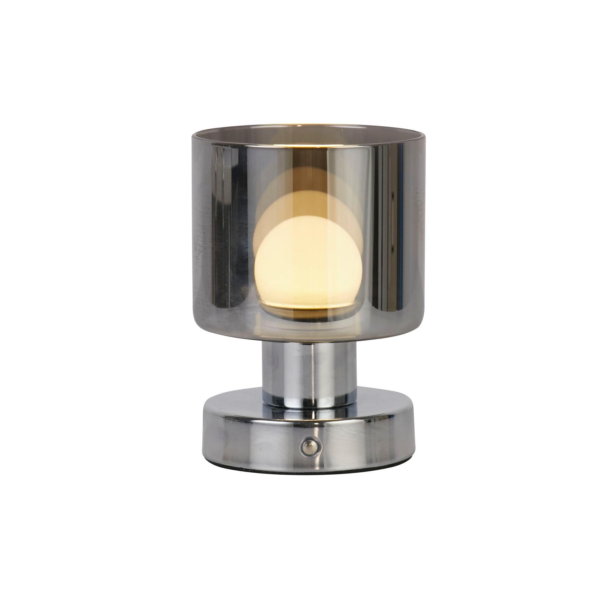 Chrome And Smok - Lighting Collection - Rechargeable Chrome Smoke Glass Table Lamp - 1