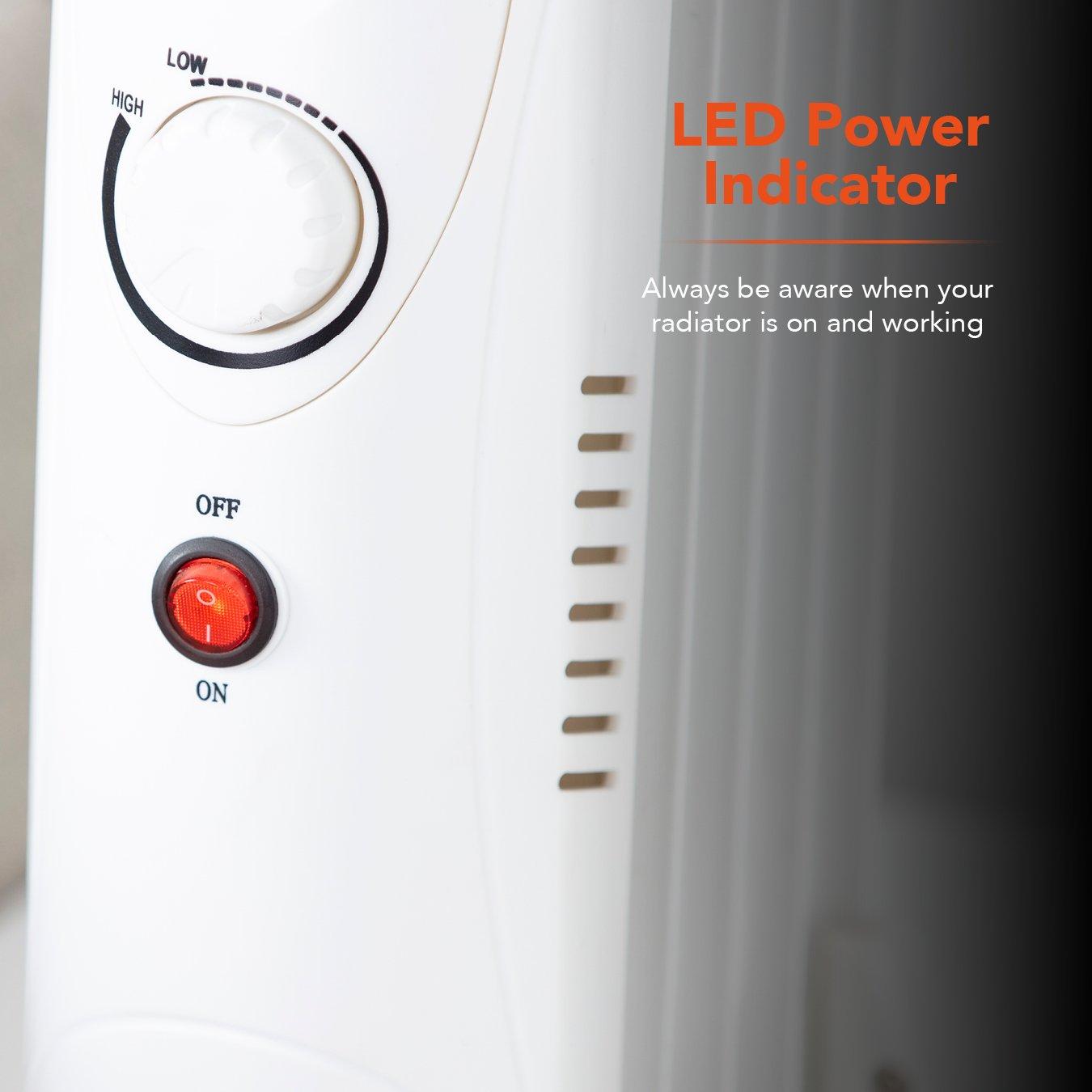 White - Warmlite - 650W 5 Fin Oil Filled Radiator with Adjustable The - 6