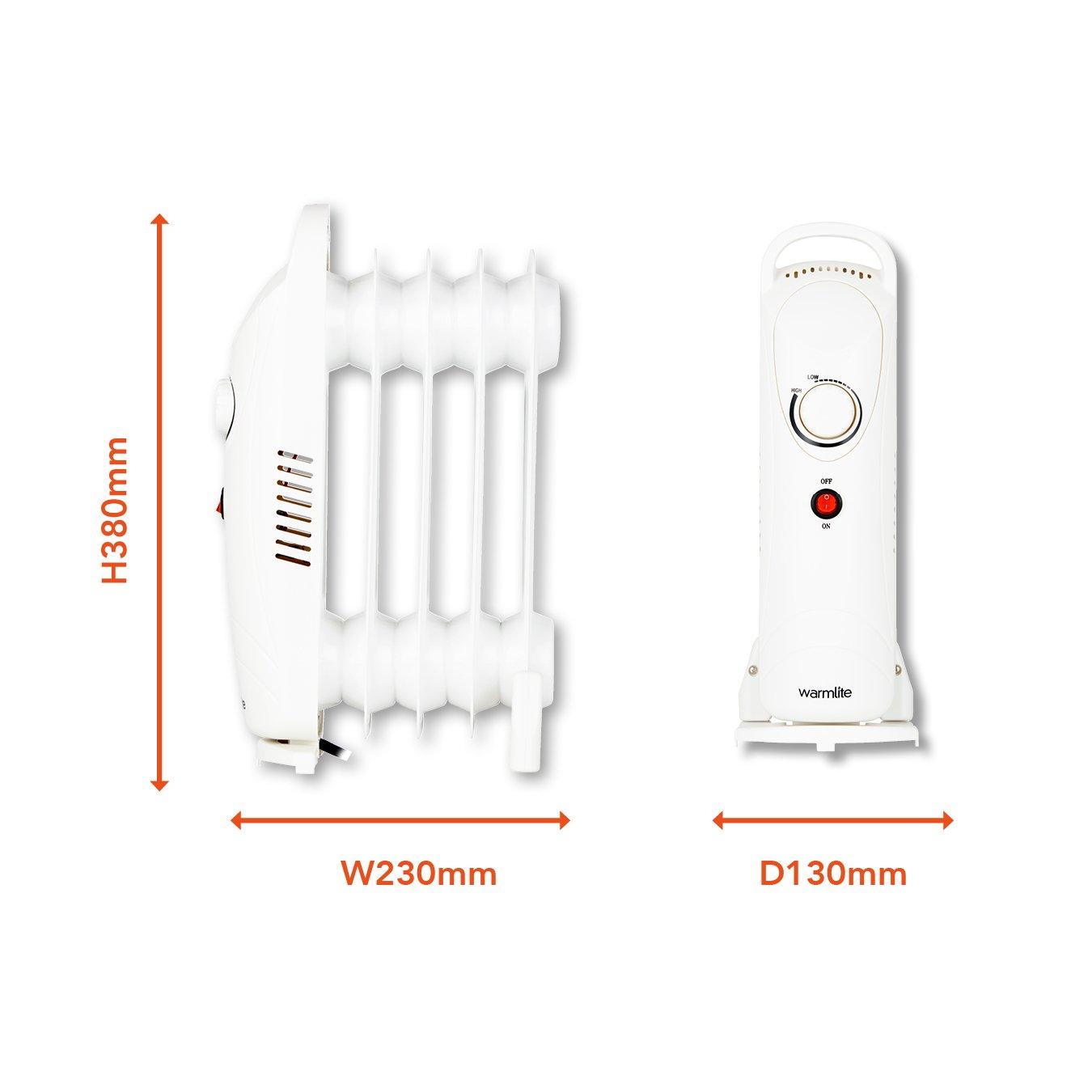 White - Warmlite - 650W 5 Fin Oil Filled Radiator with Adjustable The - 9