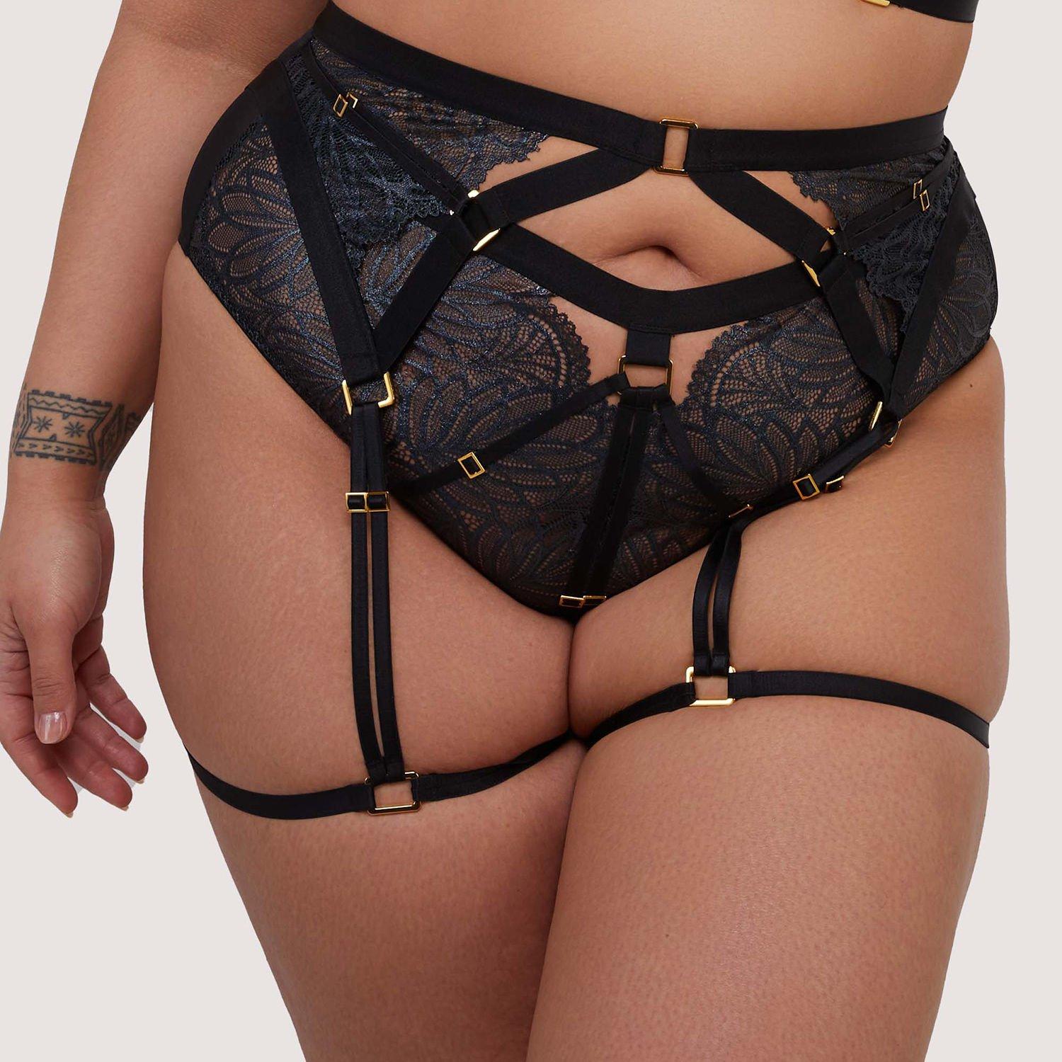 Black - Playful Promises - Tabitha Black Wet-Look Lace Harness Suspender - 1
