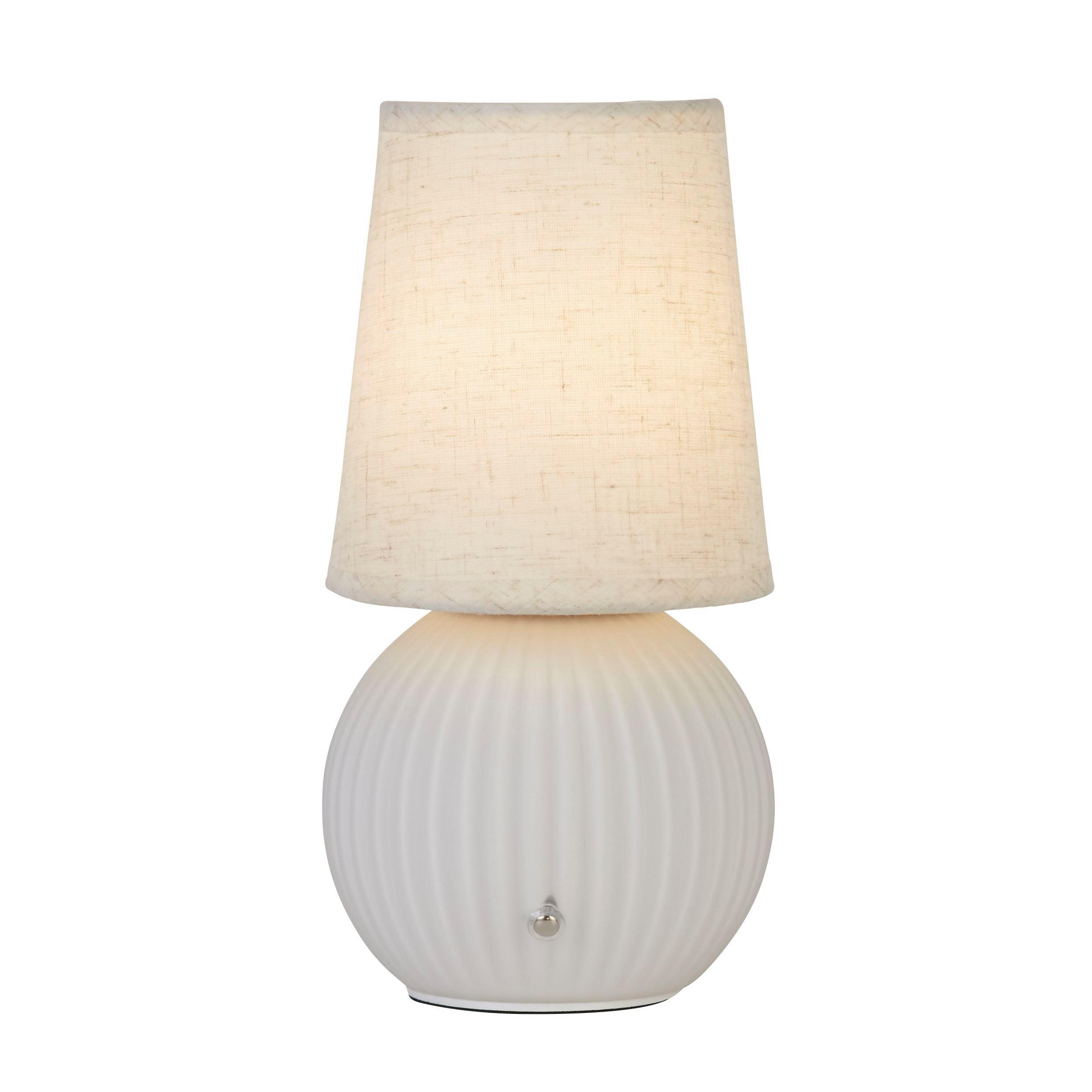 Lighting Collection Rechragable Ribbed White Glass Table Lamp