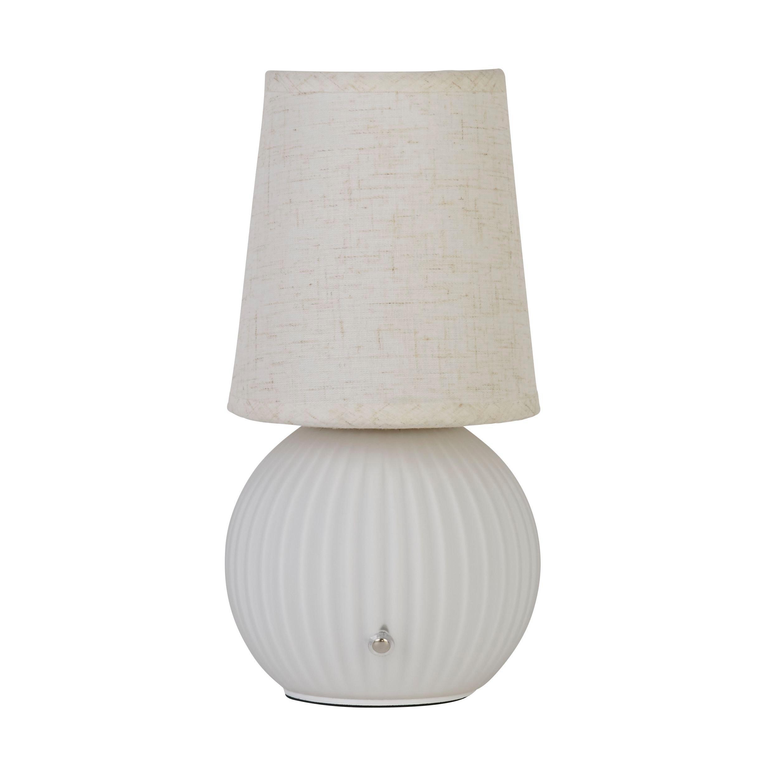 White And Gold - Lighting Collection - Rechragable Ribbed White Glass Table Lamp - 2