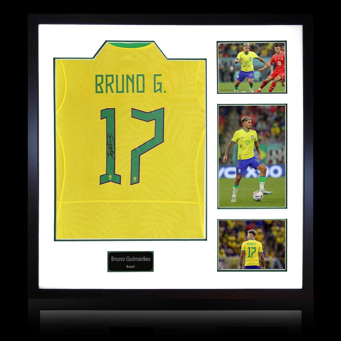 Yellow - The Fan Cave - Bruno Guimaraes Signed Brazil Shirt Elite Frame - 1