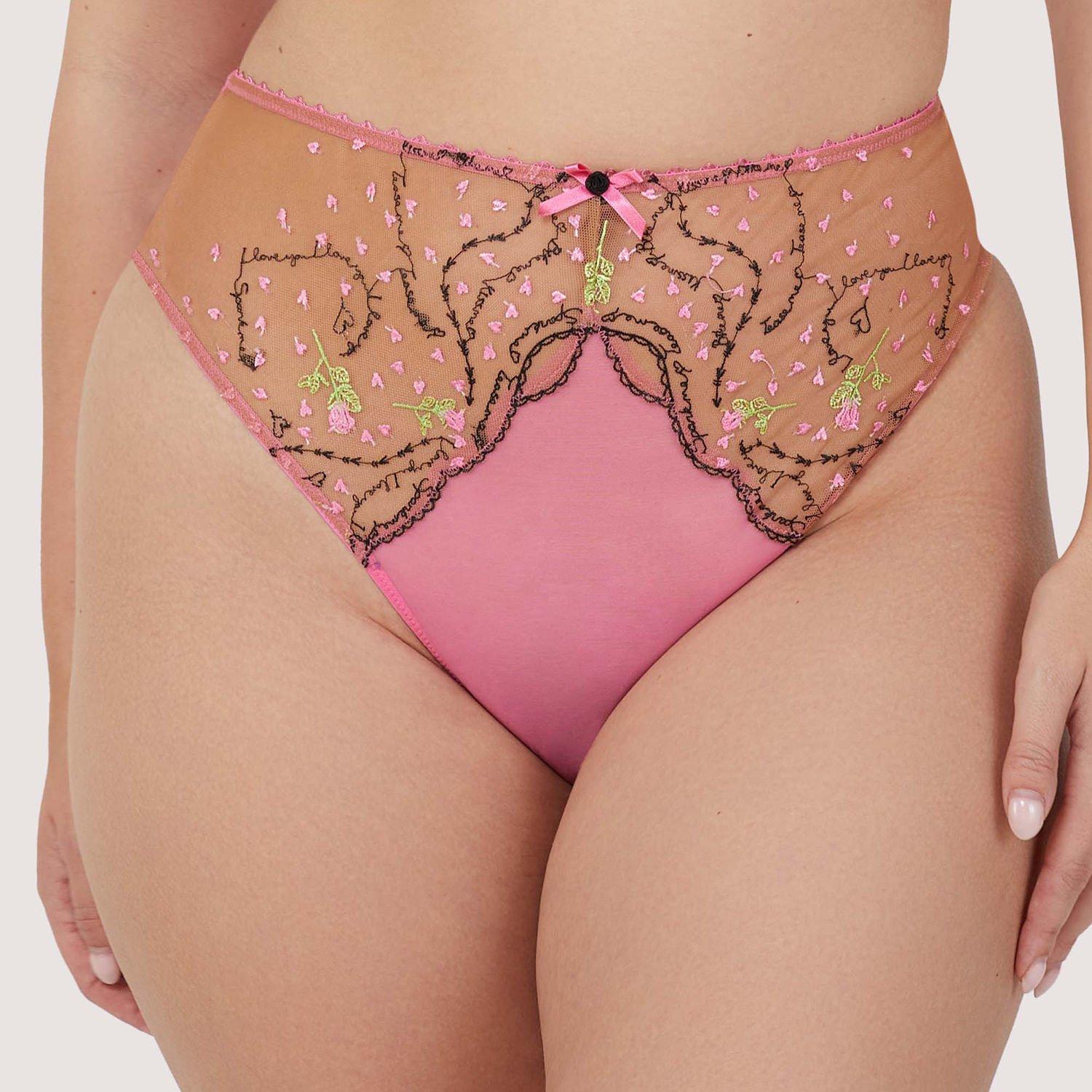 Pink - Playful Promises - Spank Me Pink & Nude Custom Embroidery High Waist - 1
