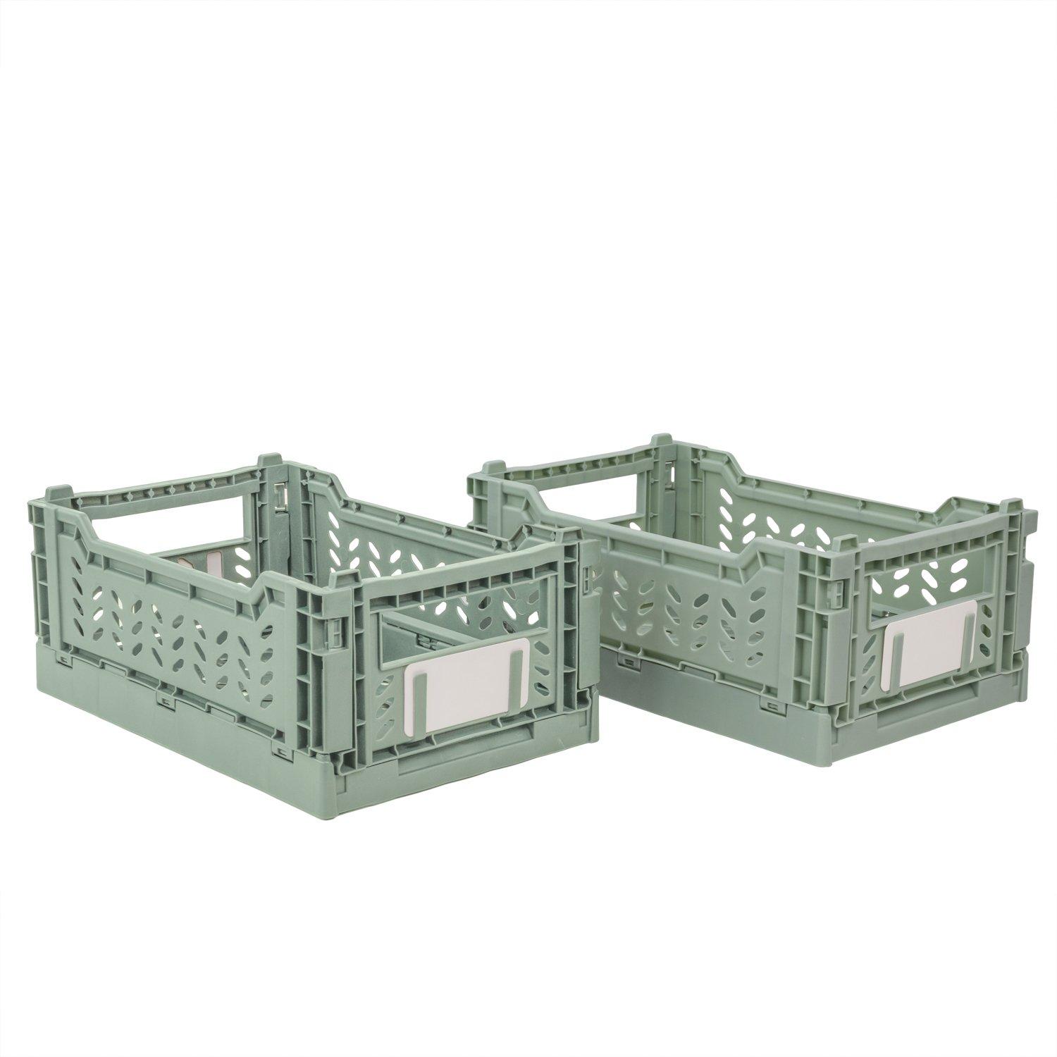 Green - JVL - JVL STACKIT Set of 2 Foldable Storage Crate - 1
