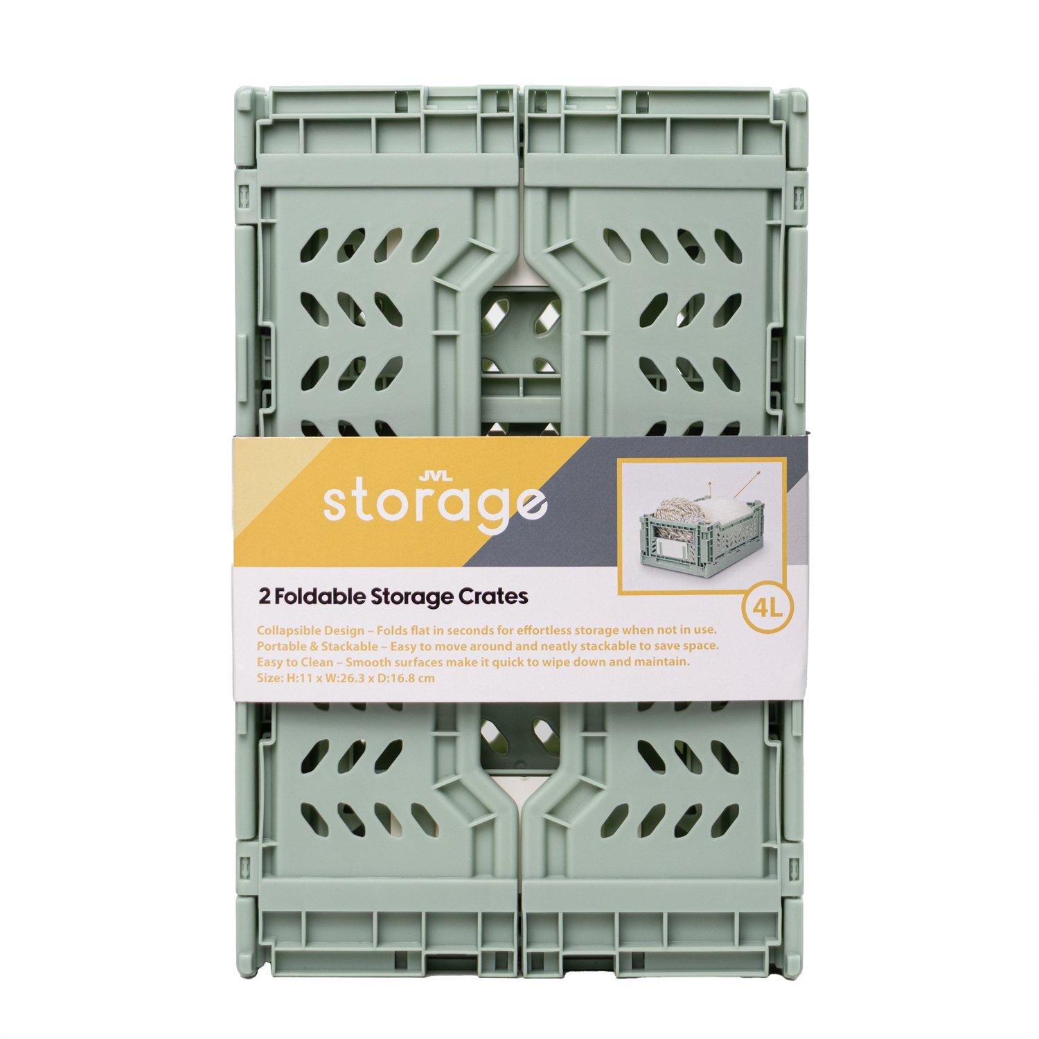 Green - JVL - JVL STACKIT Set of 2 Foldable Storage Crate - 8