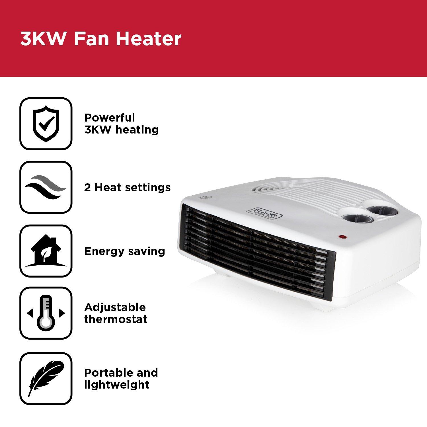 White - Black and Decker - Fan Heater with Climate Control 3kW White - 2