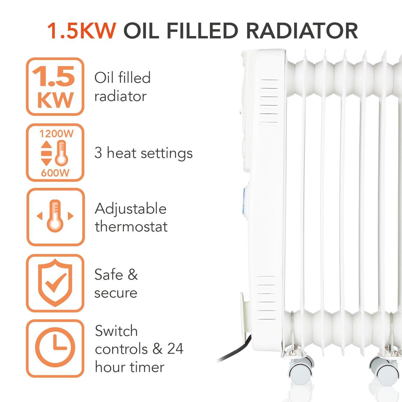 White - Warmlite - 8 Fin Oil Filled Radiator with Adjustable Thermost - 2