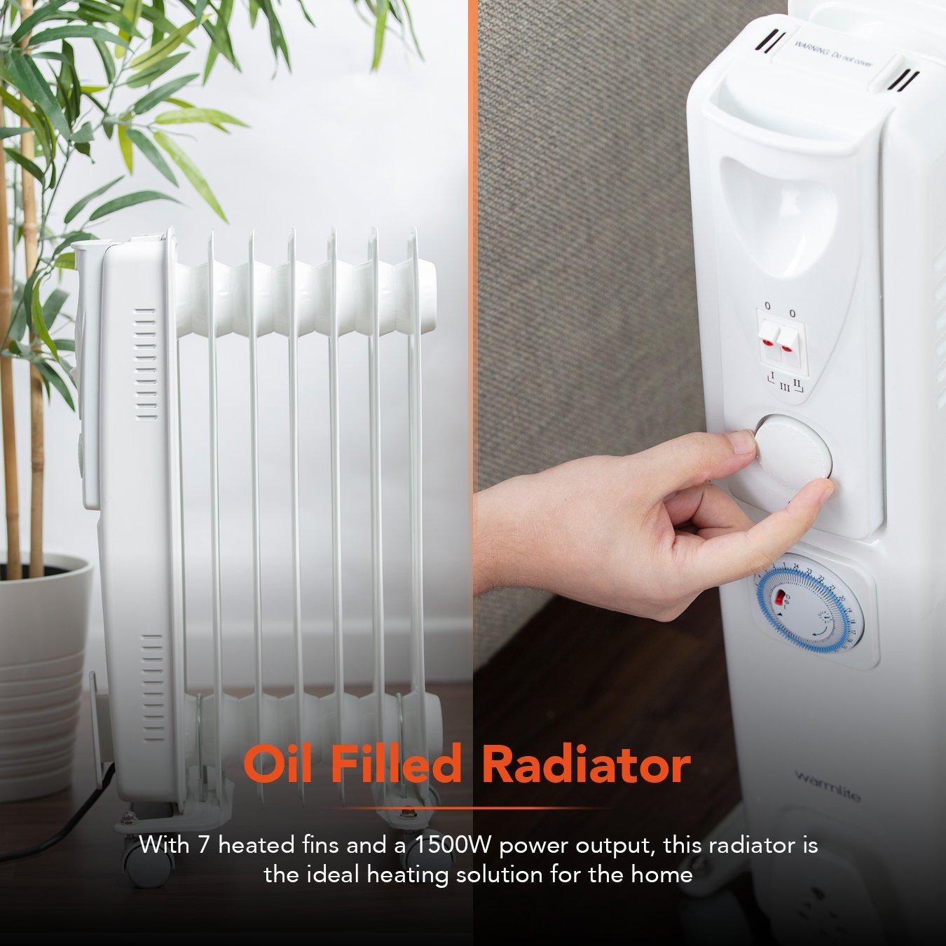 White - Warmlite - 8 Fin Oil Filled Radiator with Adjustable Thermost - 3
