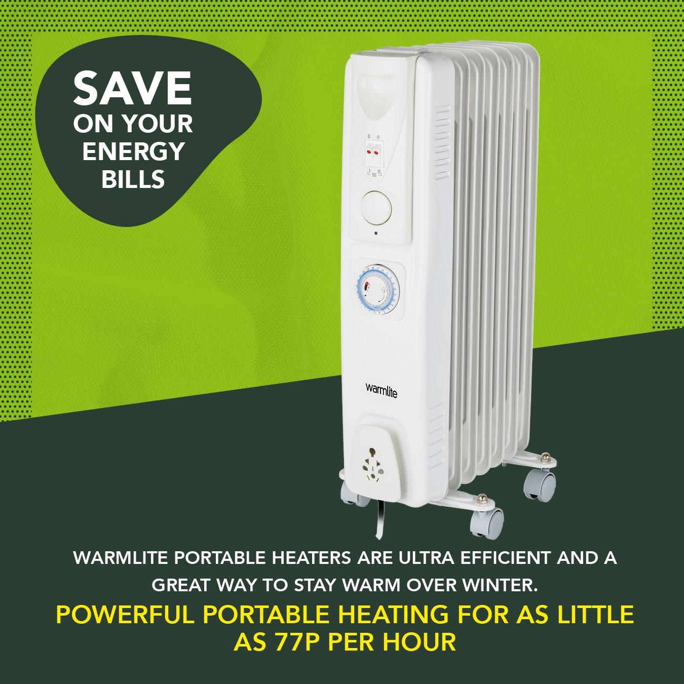 White - Warmlite - 8 Fin Oil Filled Radiator with Adjustable Thermost - 4