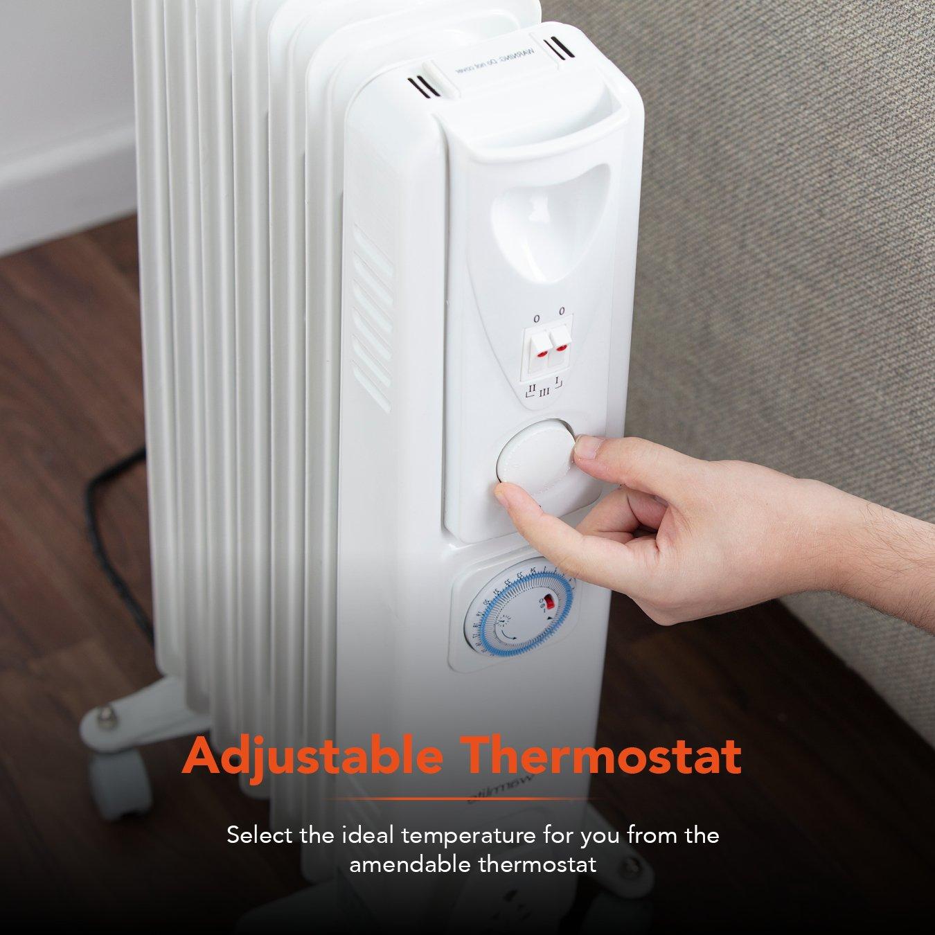 White - Warmlite - 8 Fin Oil Filled Radiator with Adjustable Thermost - 6