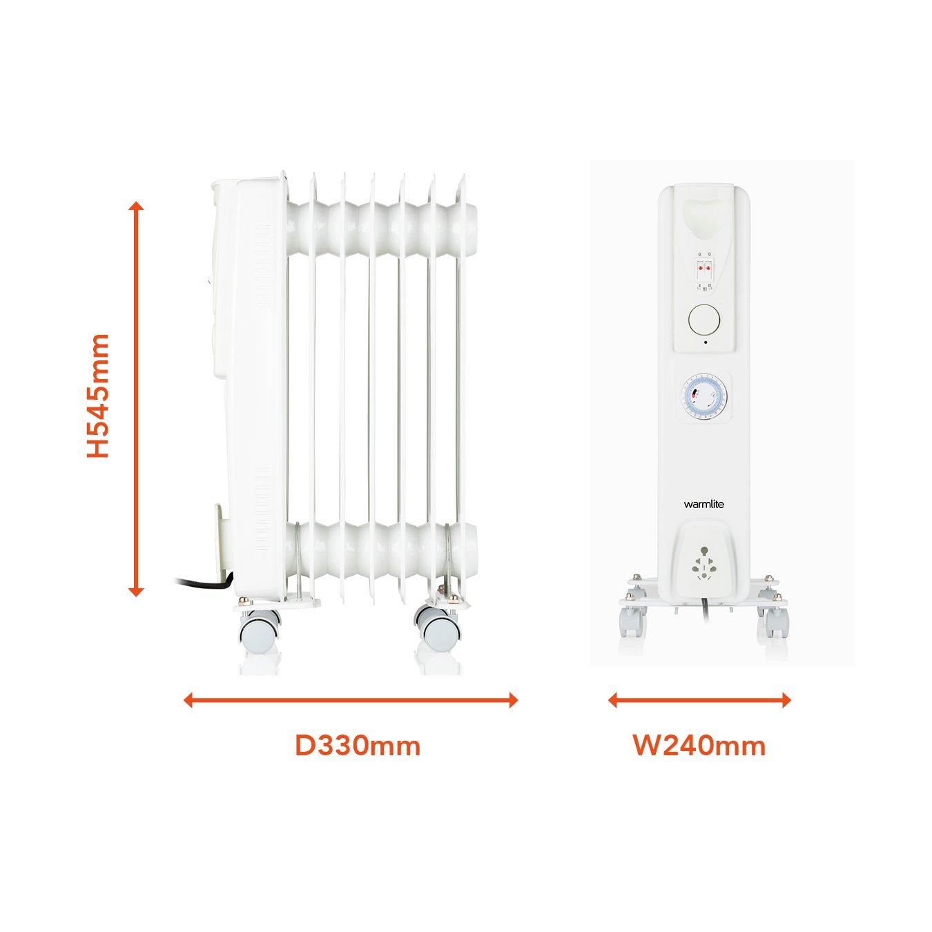 White - Warmlite - 8 Fin Oil Filled Radiator with Adjustable Thermost - 9