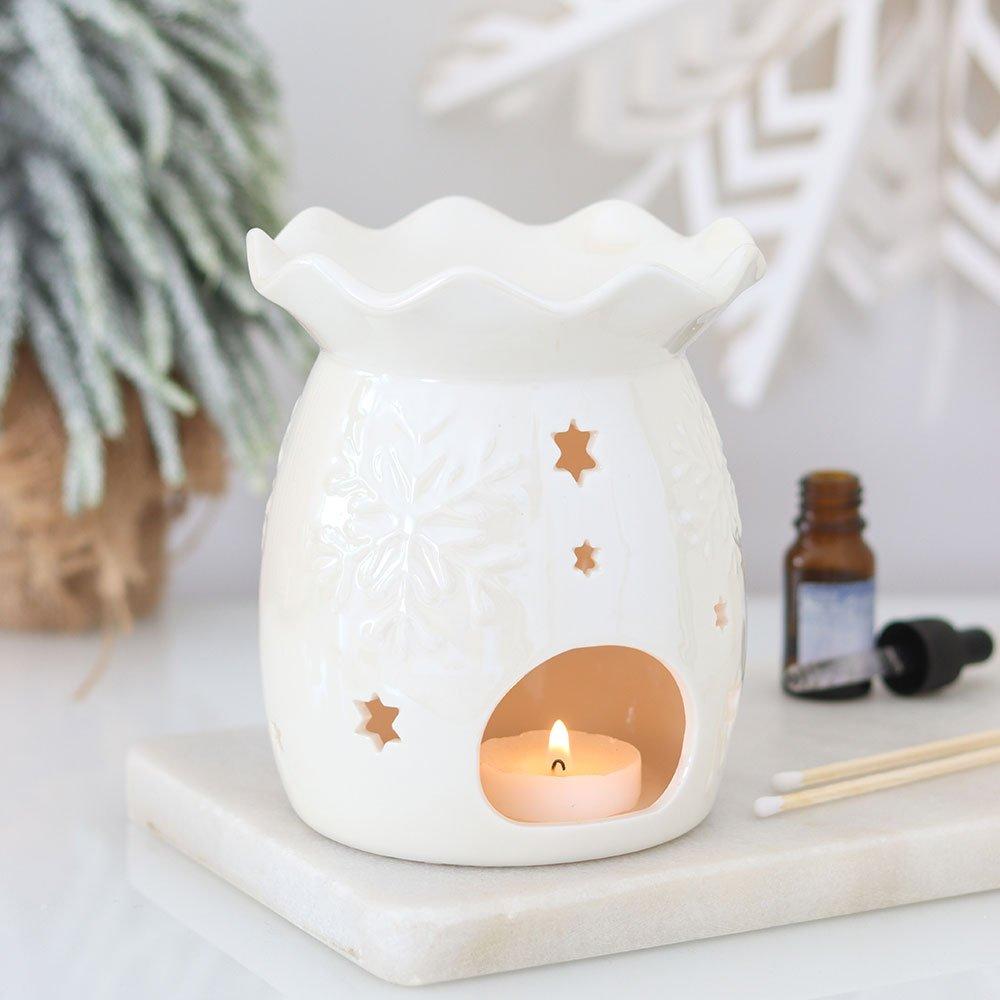White - Something Different - Iridescent White Snowflake Oil Burner and Wax Warm - 1
