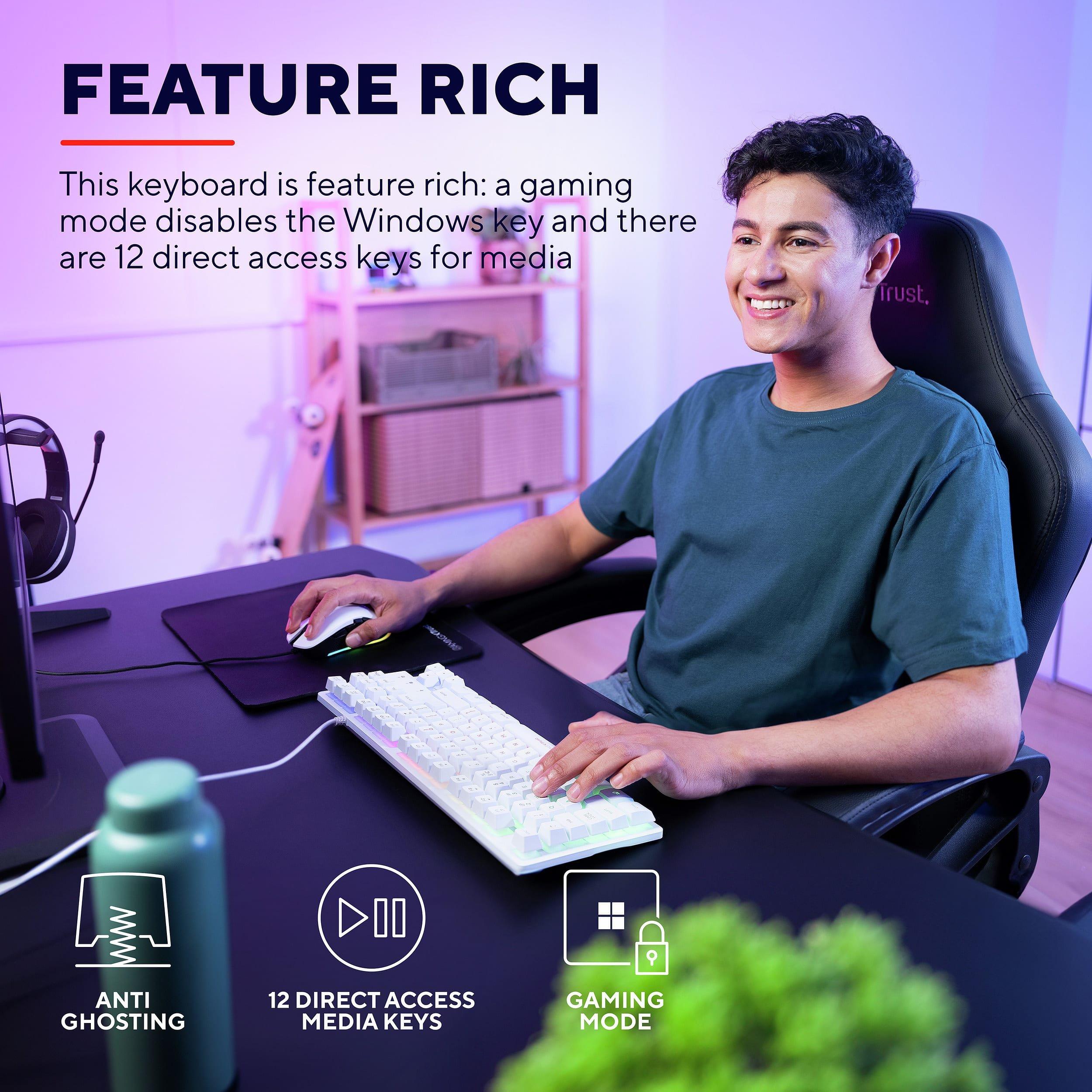 White - Trust - GXT 833W Thado TKL Keyboard - White - 9